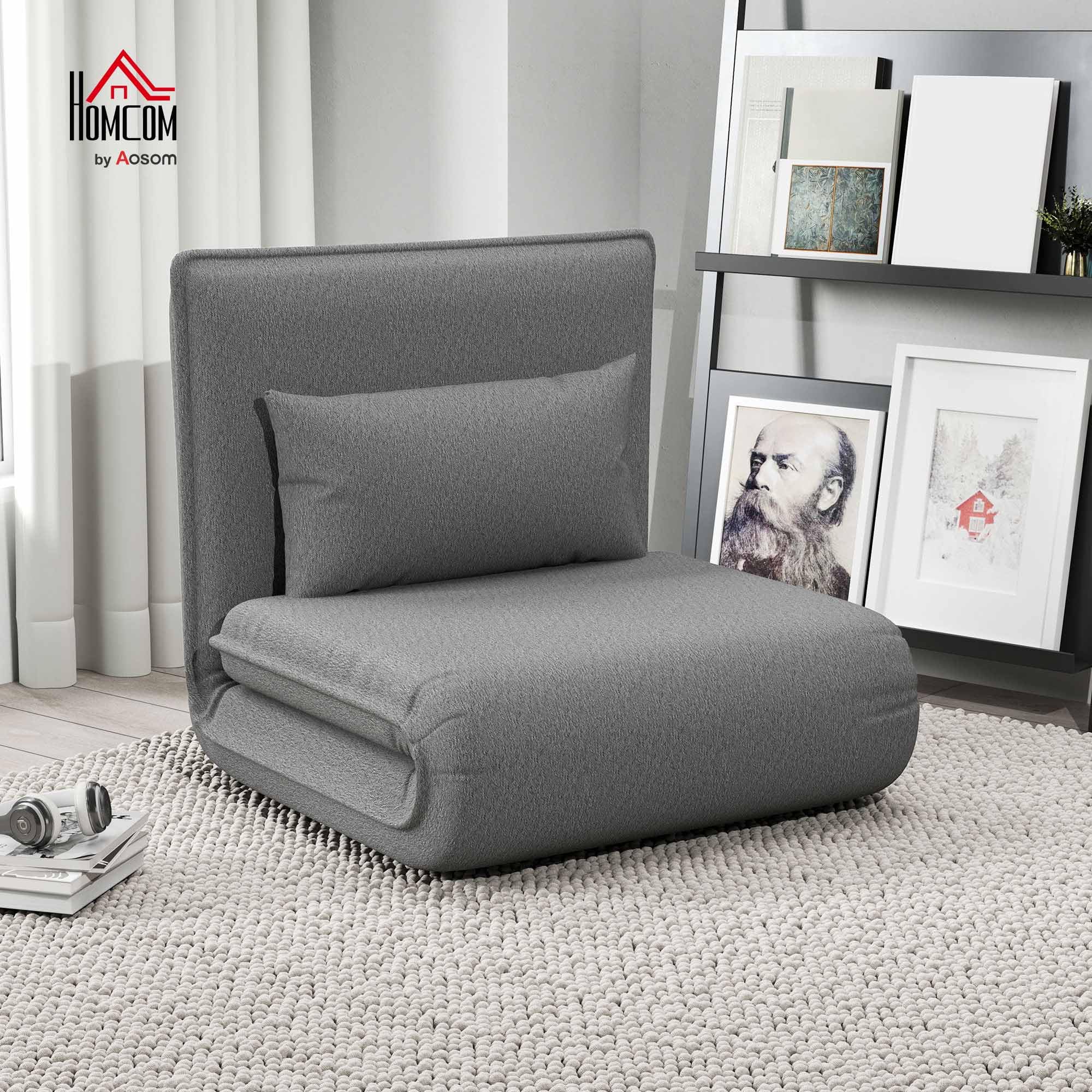 HOMCOM Bodensofa 3-in-1 Klappbar Schlafsofa mit 6-Fach verstellbar Rückenlehne Kissen Gepolstert Sofabett mit Schlaffunktion, bis 150 kg belastbar, für Schlafzimmer, Wohnzimmer, Dunkelgrau