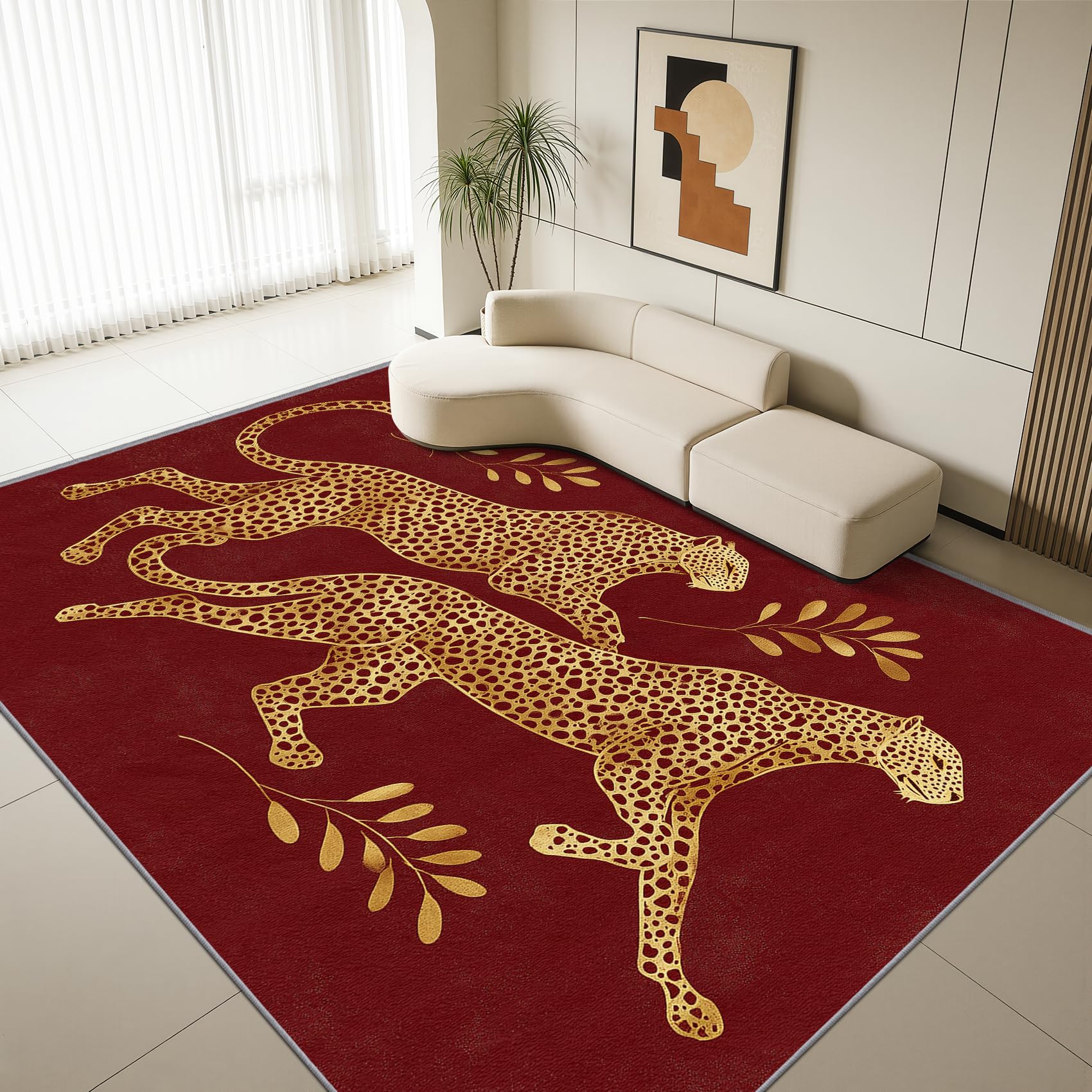 Mistela Leoparden Teppich 200x200 cm Rot Gold