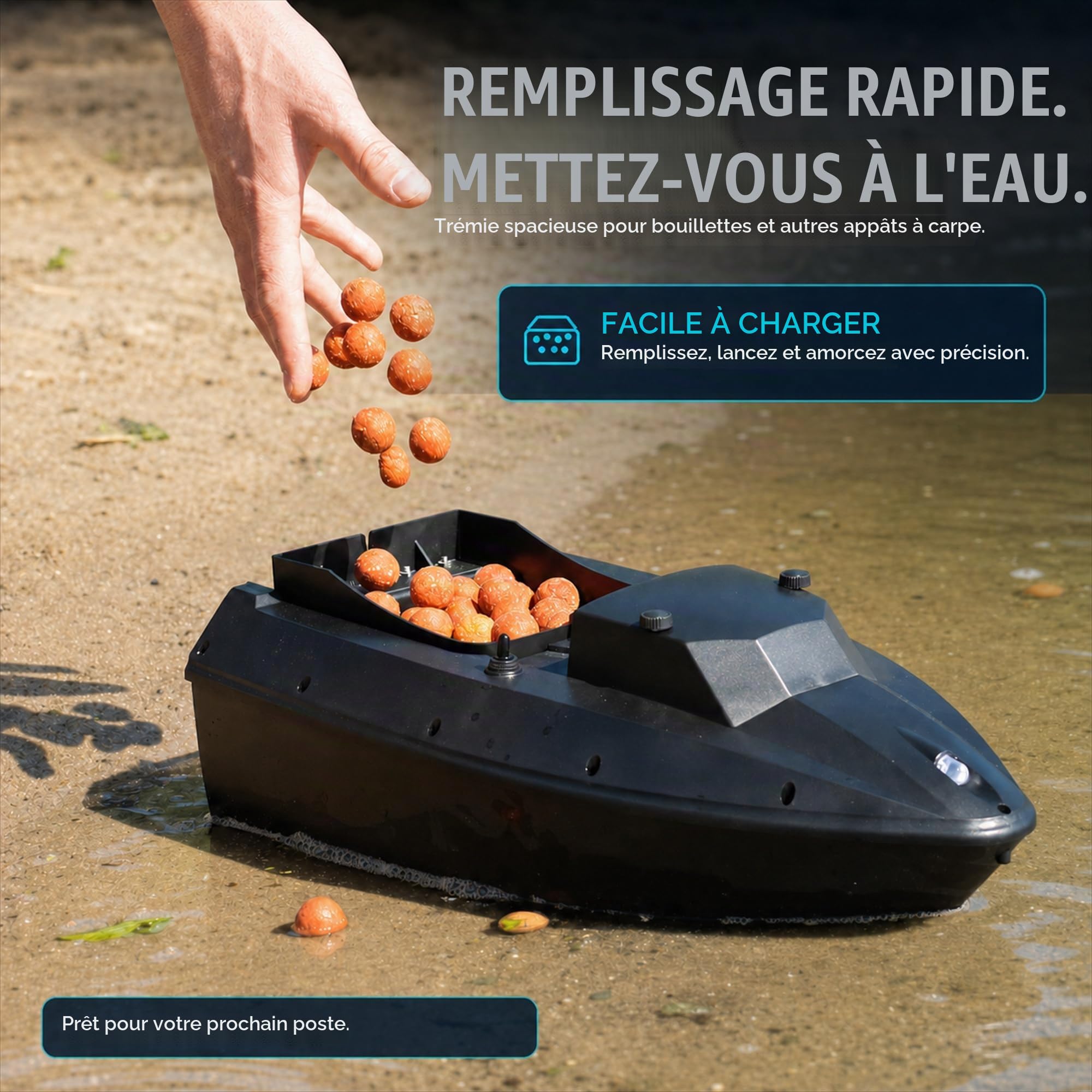 Bateau amorceur à la Carpe - Nouveau Modèle avec Régulateur de Croisière, 1.5 kg Capacité de Charge, 500 m Portée, 3 Heures de Navire, Lumières LED - Bateau à Carpe Baitboat avec Télécommande