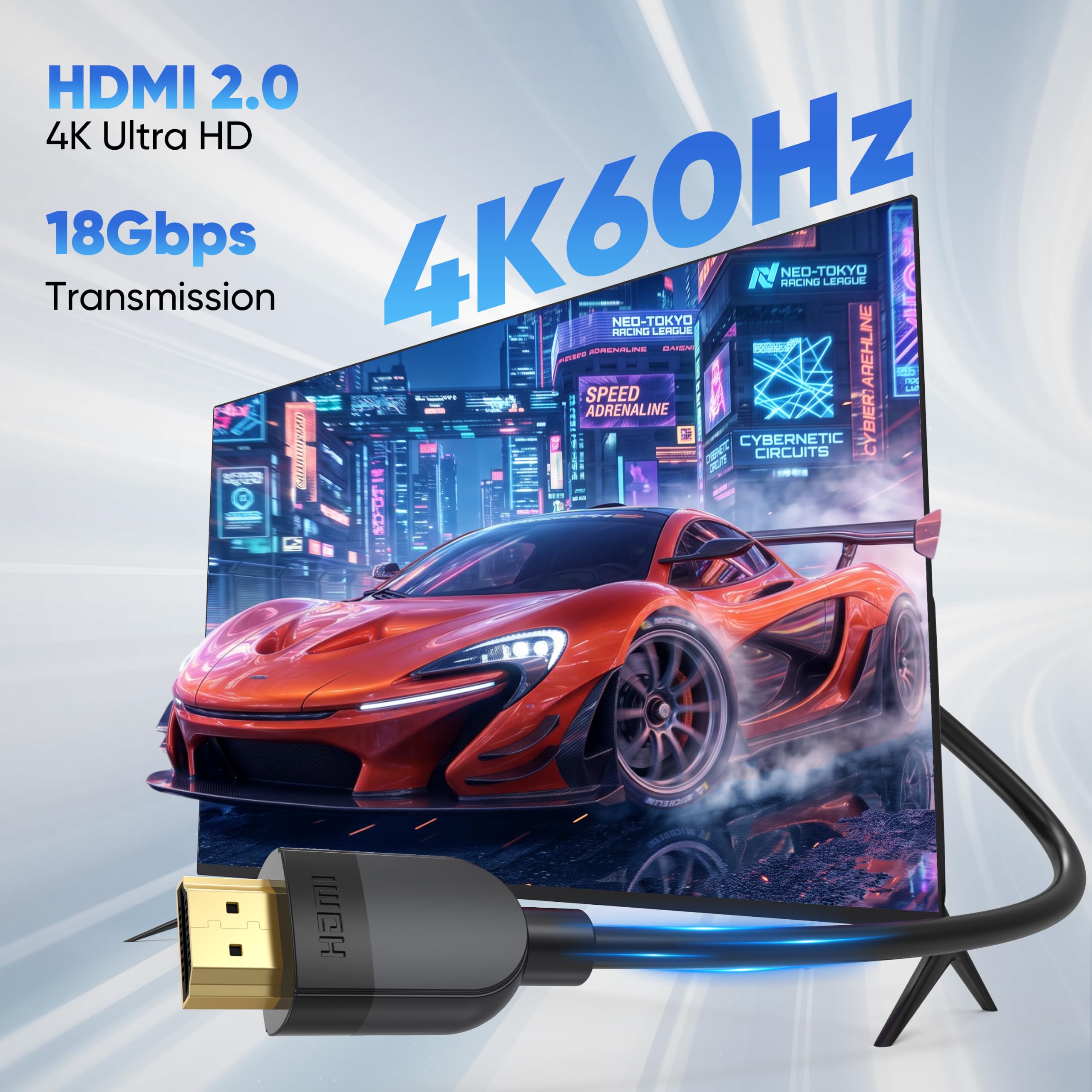 Cable HDMI 4K de 0.5 pies, paquete de 10, cable HDMI 2.0 ultra corto de 6