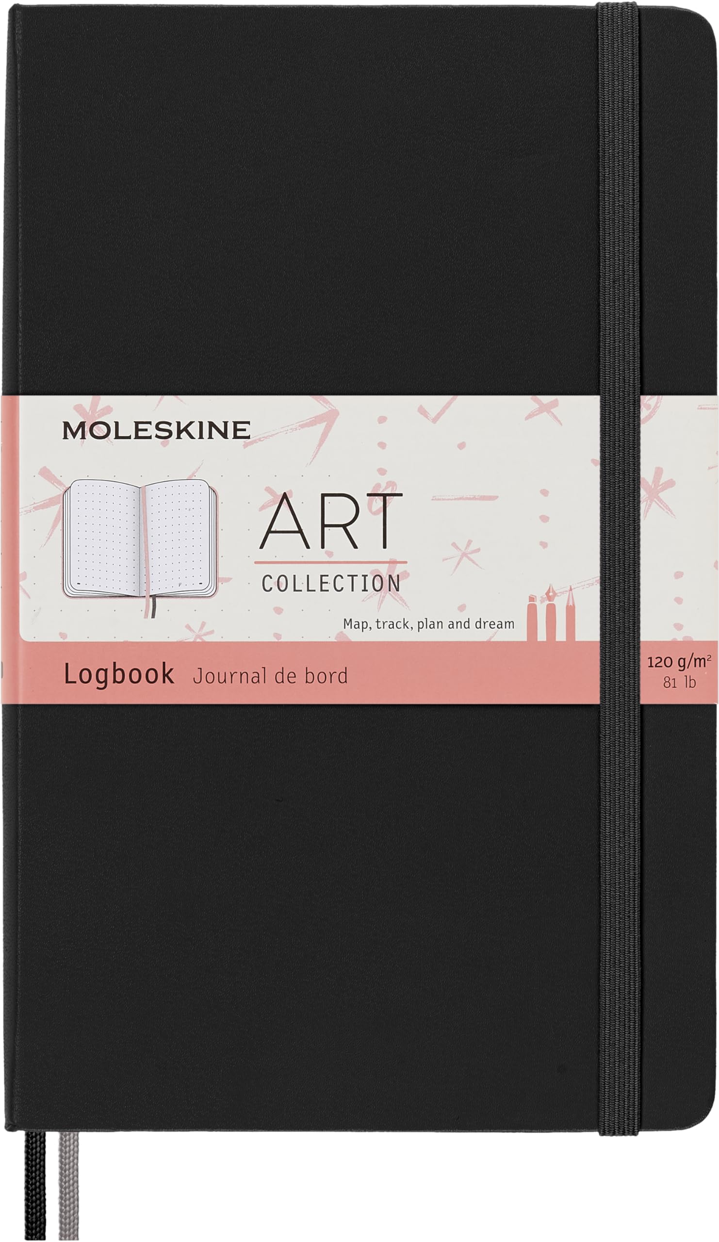 Moleskine Art Logbook, Hard Cover, Large (5" x 8.25"), Dotted, Black, 160 Pages