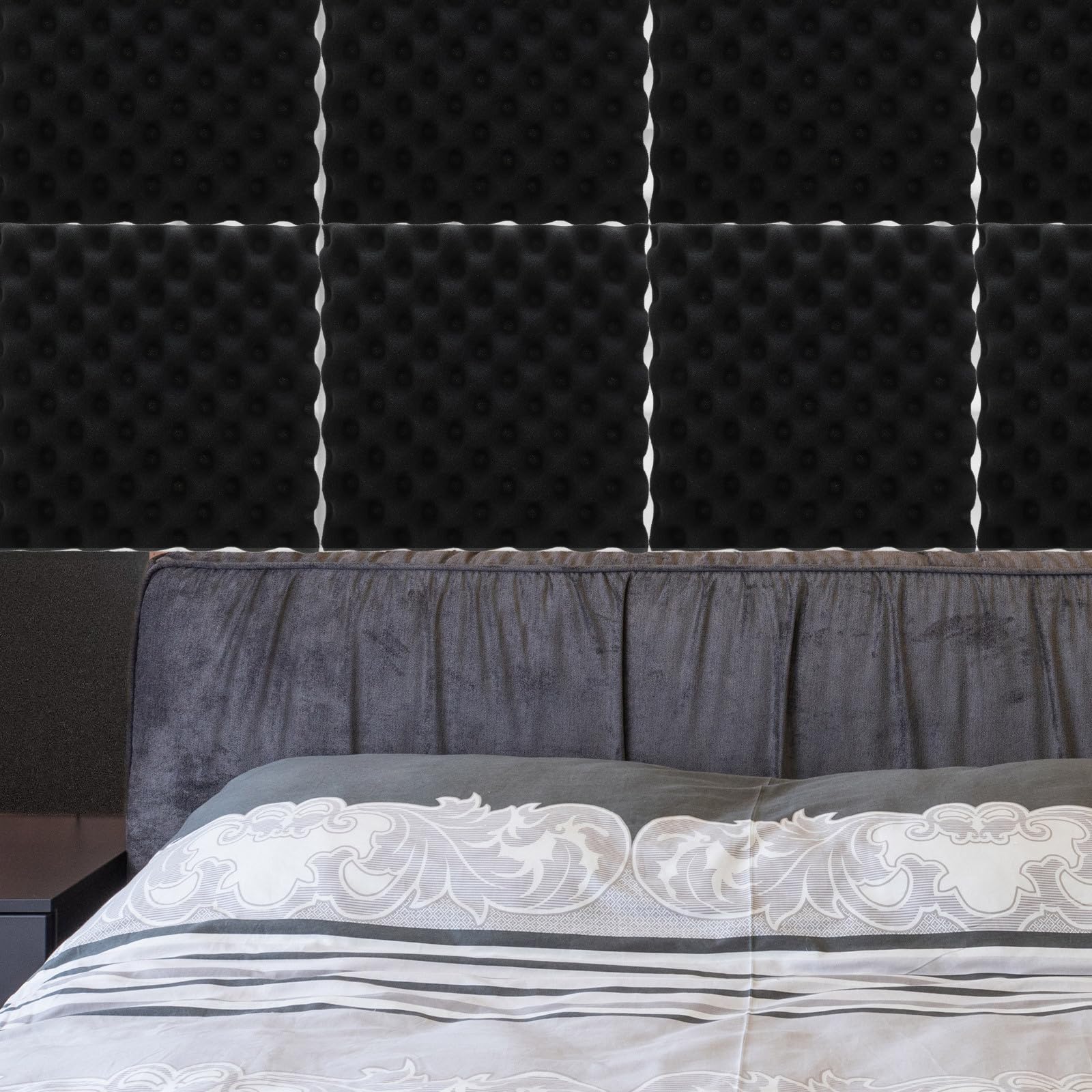 DECHOUS Panneaux Insonorisants Muraux en Mousse Autocollante 12 Pièces 30X30X5Cm Ignifugée pour Isolation Phonique Intérieure et Acoustique Maison