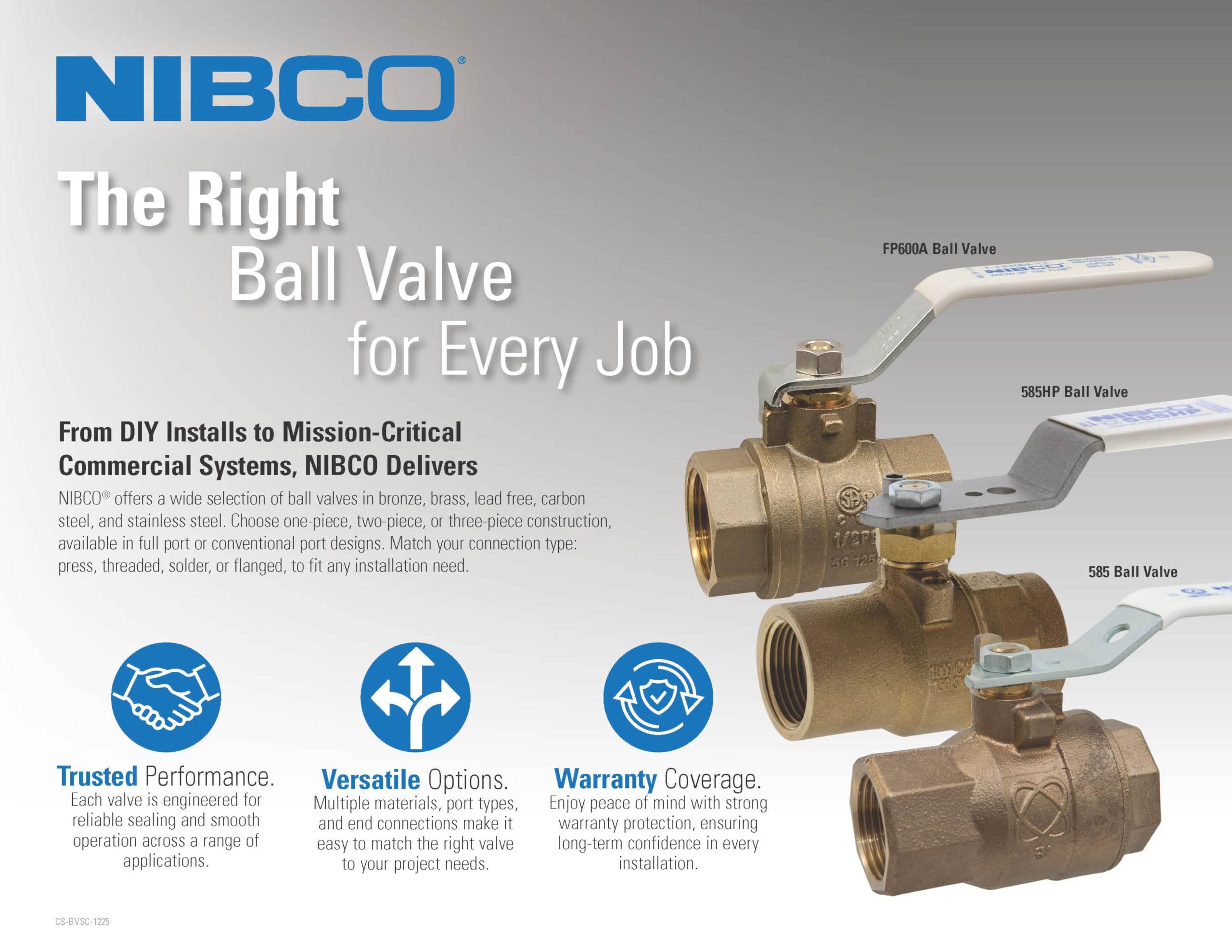 NIBCO T-585-70 Cast Bronze Ball Valve, Two-Piece, Lever Handle, 1
