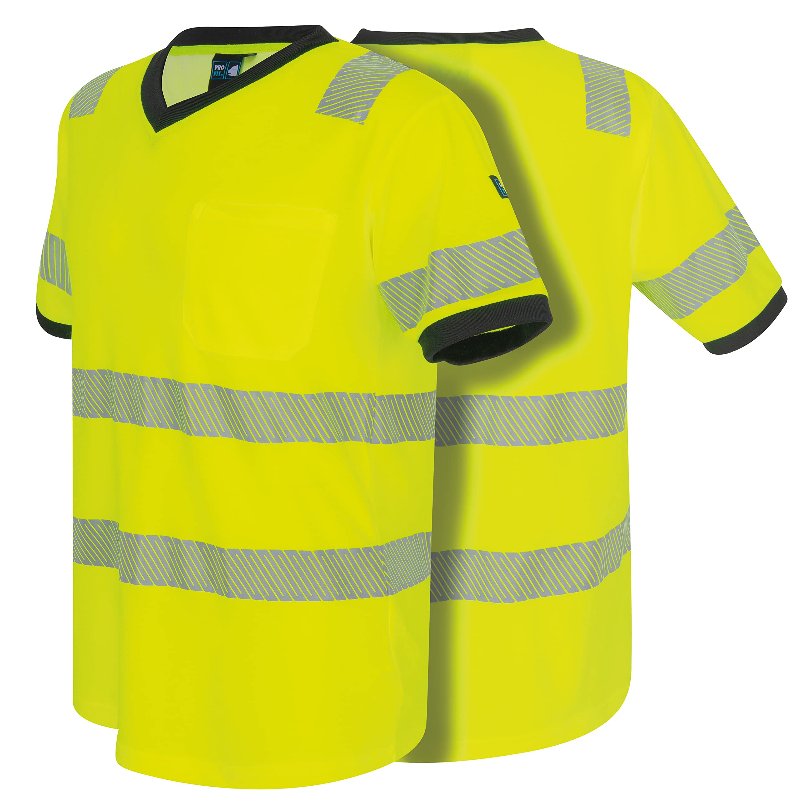 PRO FIT Warnschutz T-Shirt – Atmungsaktiv, Arbeits-Shirt, Allergiker geeignet, Herren, Damen, Reflexstreifen, UV-Schutz, Neongelb, Gr. 4XL