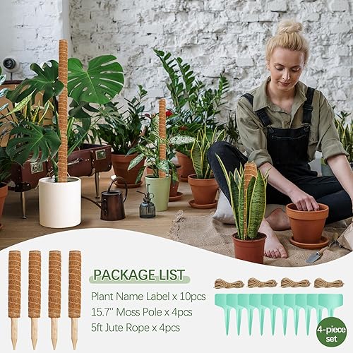 Miniatura 5 de Joyhalo Soporte para plantas Monstera de poste de musgo de 48.7 pulgadas, 4 postes de musgo apilables de 15.7 pulgadas, estacas para plantas de
