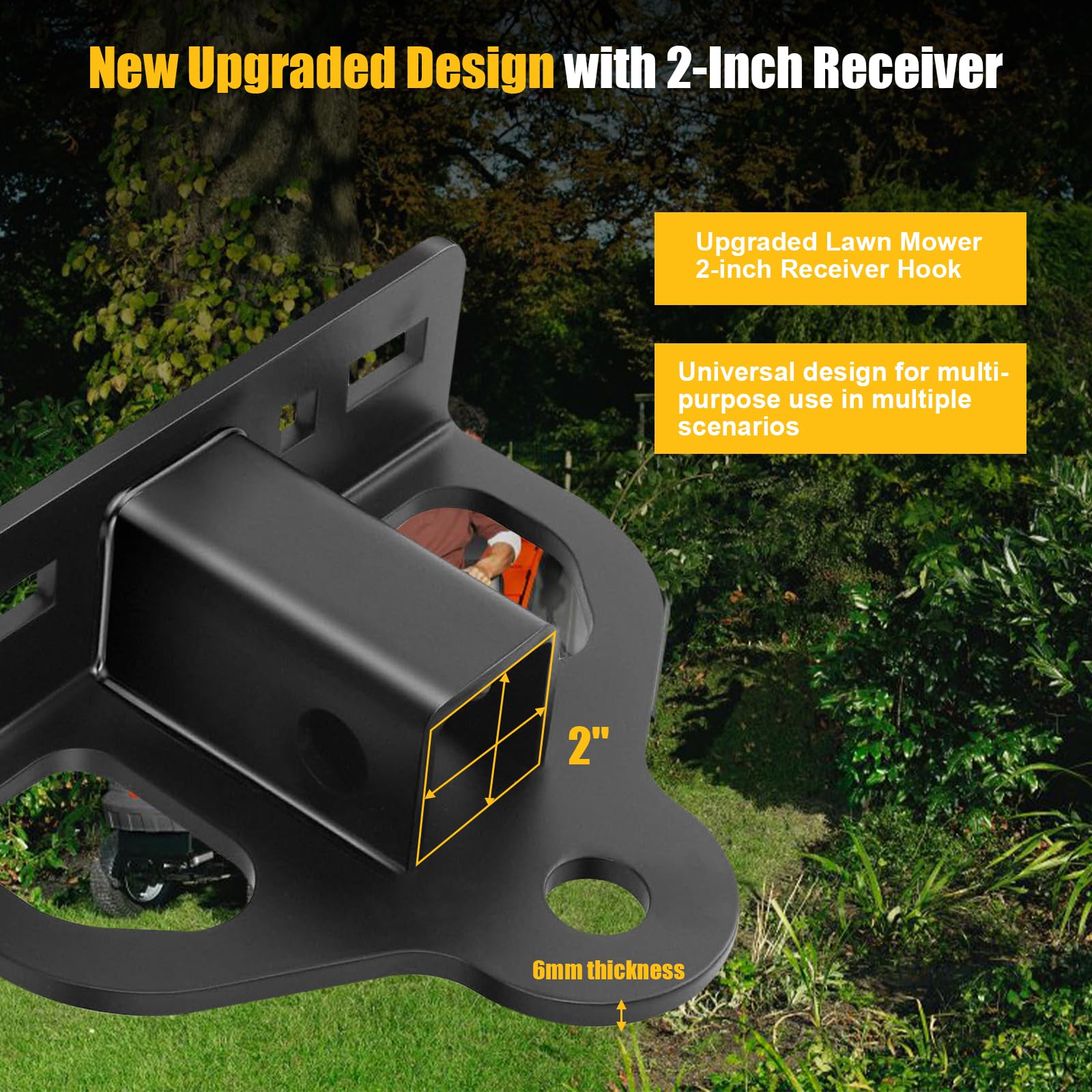 Enganche de remolque para cortacésped de alto rendimiento con 2 pulgadas, 1/4 pulgadas (6 mm) más grueso de acero de alto rendimiento, compatible con cortacéspedes, tractores, anhä