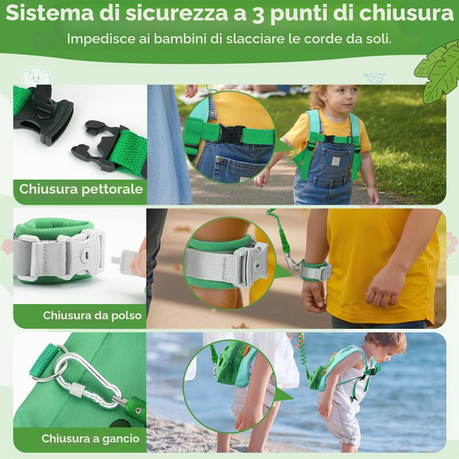 Dr.meter Zaino Bambini Antismarrimento 3 in 1 Pettorina 1.2M 360° Braccialetti Chiave Sicurezza Dinosauro 1-5 Anni