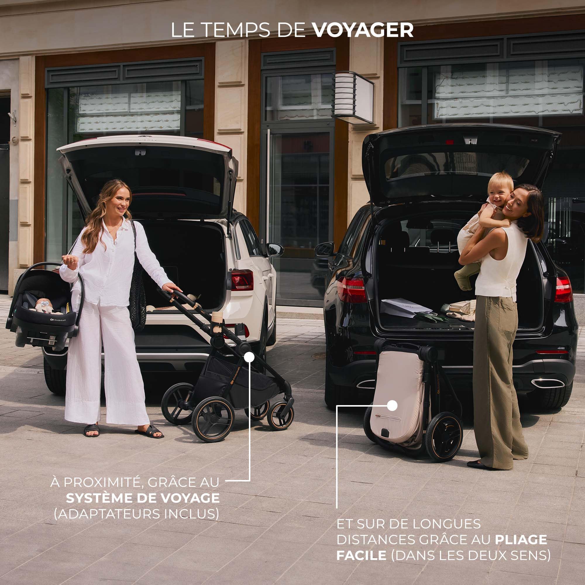 Kinderkraft NEA 2, Poussette de la naissance à 22 kg, Pliage d'une seule main, Position allongée, Grande capote, 4 roues amortissantes, Filtre UPF 50+, Panier jusqu'à 5 kg, Beige