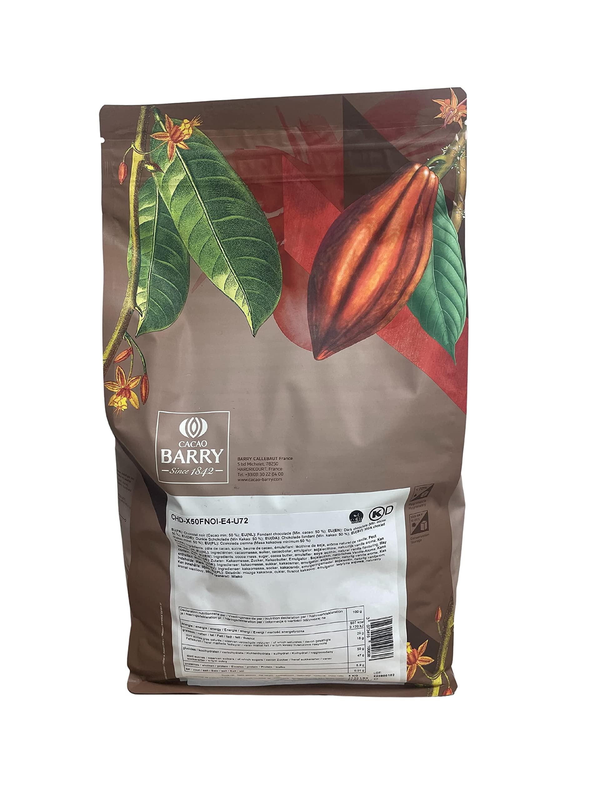 CACAO BARRY Force Noir Chocolat Noir 50% 4 Sachets 5 Kg
