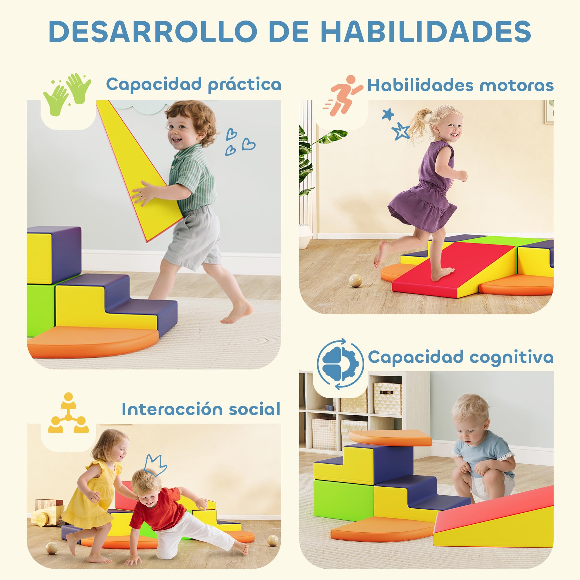 AIYAPLAY Juego de 6 Bloques de Espuma para Niños, Bloques de Psicomotricidad Infantil con Base Antideslizante, para Niños 0,5 a 6 Años, Set de Escalada para Interior, para Escalar y Gatear, Multicolor