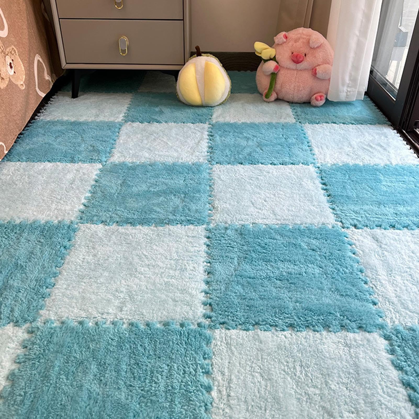 Schaumstoff-Puzzle-Matte, 30 cm, Plüschschaum-Fliesen, quadratischer Puzzle-Teppich, schneidbarer, modularer Teppich, weiches Spiel, gepolsterter Interlock-Bodenbelag für Schlafzimmer, Kinderzimmer