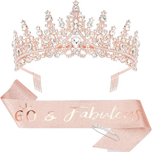 Miniatura 1 de CIEHER Corona de 40 cumpleaños + banda de cumpleaños de 40 años + juego de pines de perlas, regalos de cumpleaños 40 para mujeres amigas,