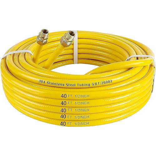 40FT CSST 1/2'' Gas Line Hose, 1/2 Inch Flexible Gas Line Hose for Natural Gas and Propane, Corrugated Stainless Steel Tubing Pipe with 2 Male Adapter Fittings