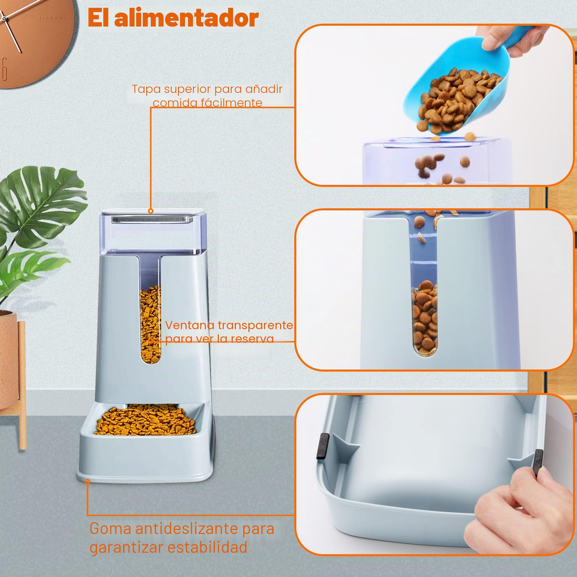 Comedero automático para Gatos y dispensador de Agua para Gatos en Juego de 2 Paquetes de alimentador automático para Perros y dispensador de Agua para Perros pequeños, Cachorros, Gatitos