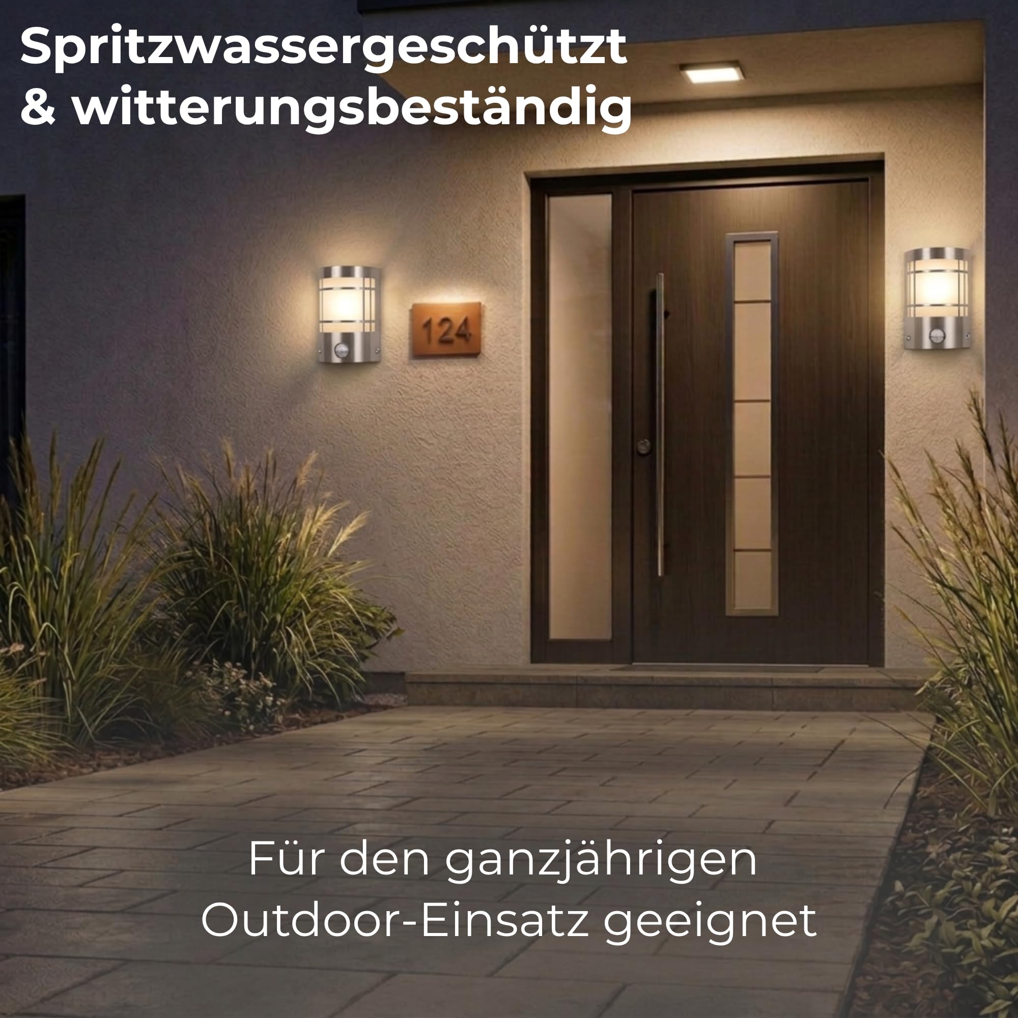 Novatool 2x Wandleuchte Aussen Edelstahl mit Bewegungsmelder I IP44 I E27 Sockel I 11,5x13,5x19 cm I Außenlampe Balkon Außenleuchte Außenbeleuchtung Haus Wandleuchte Aussenbeleuchtung Gartenleuchte