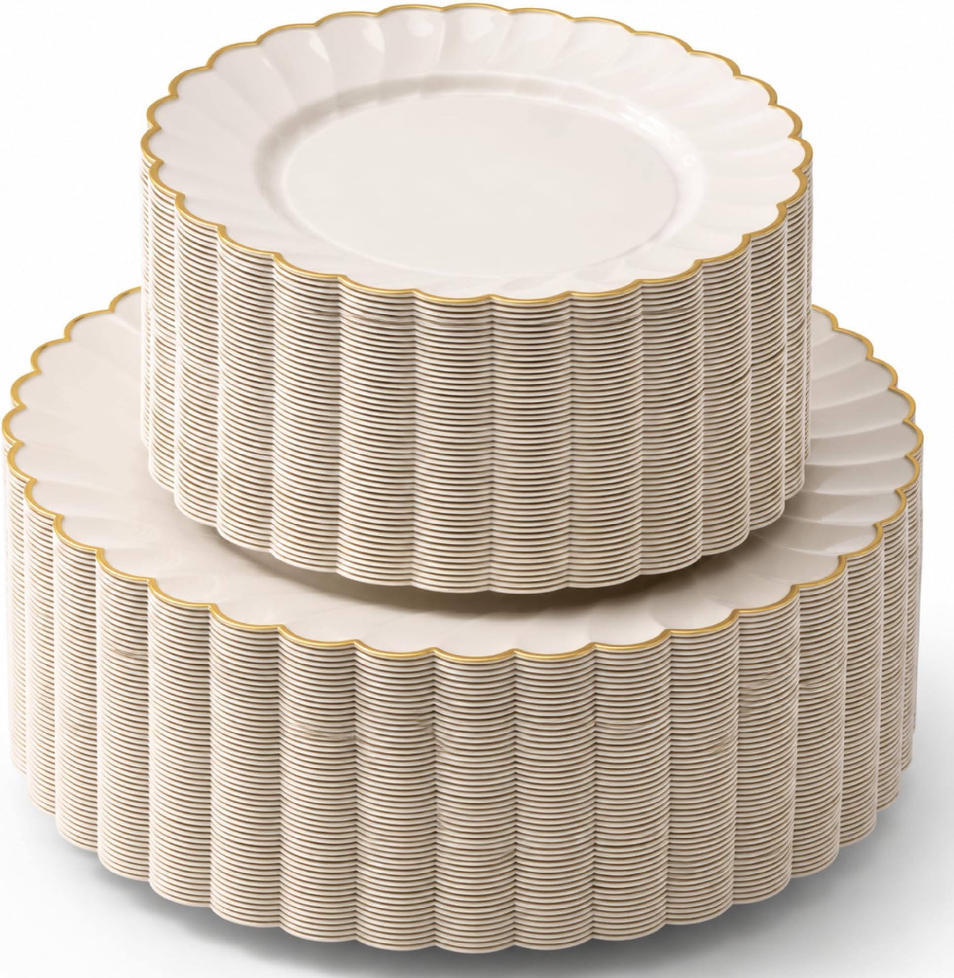 HEAVYWEIGHT Gold Scalloped Plastic Plates for Party Wedding 100 Pc