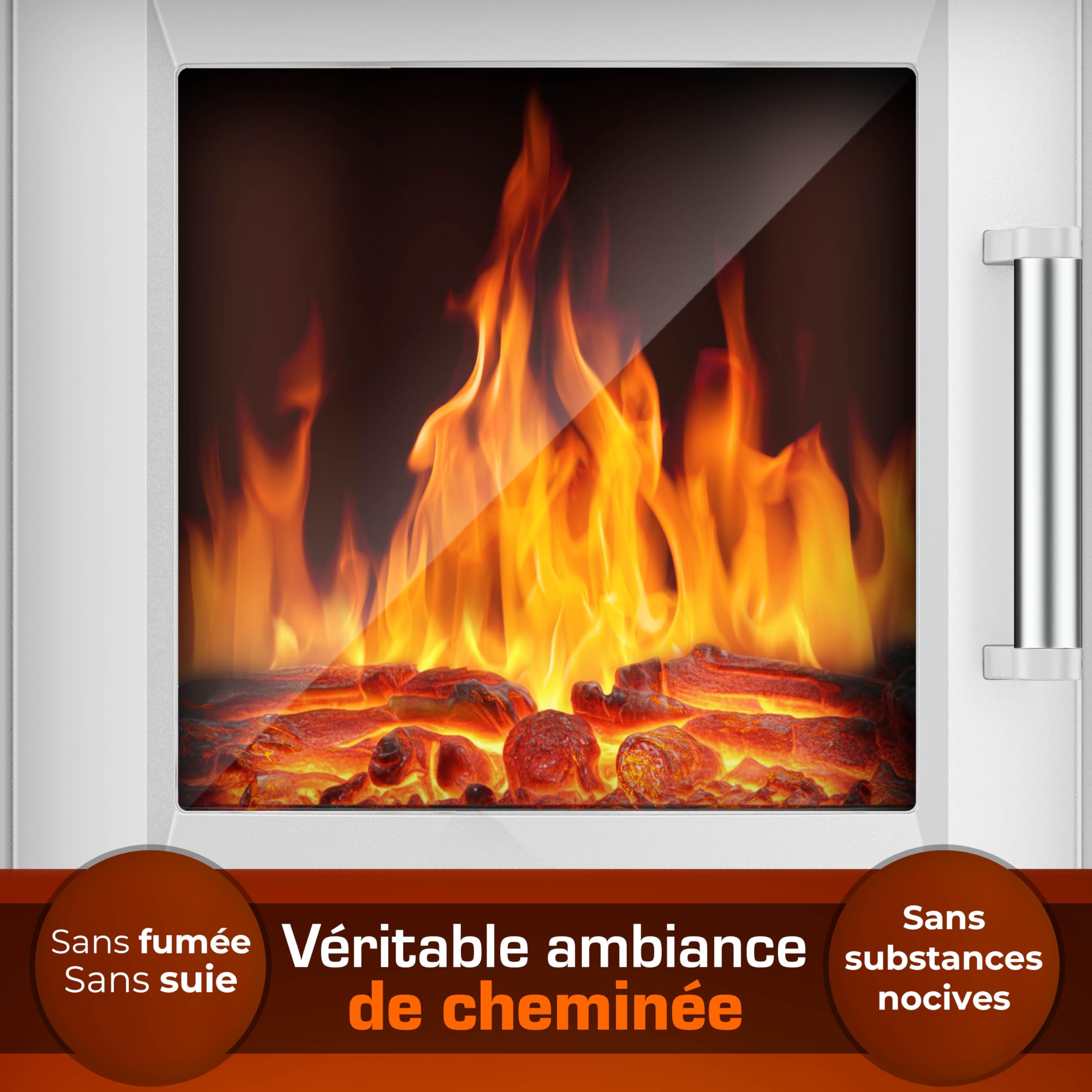 TRESKO® Cheminée électrique 1800W, Maison Intelligente WiFi App & télécommande | Poêle électrique Effet Flamme LED & écran LCD | Foyer électrique + Thermostat | Chauffage soufflant minuterie (Blanc)