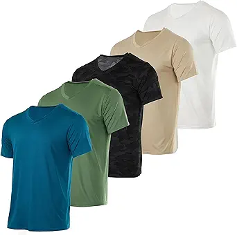 Real Essentials 5 Pack: Mens V-Neck Dry-Fit Moisture Wicking Active Athletic Tech Performance T-Shirt