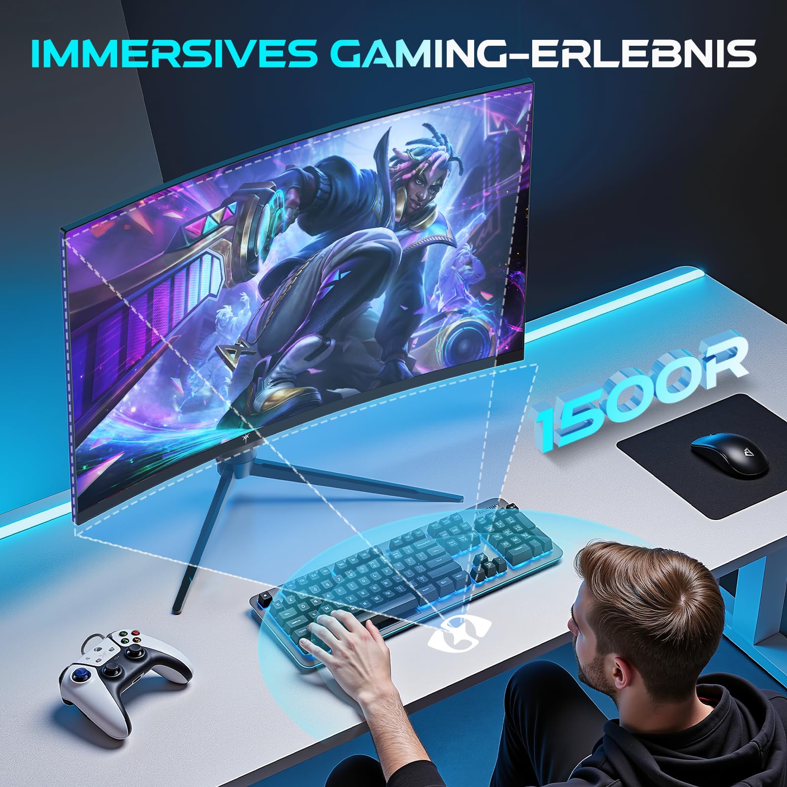 KTC Gaming Monitor Curved 27 Zoll, 180Hz, QHD 2K 2560 x 1440p, 1ms, HDR10, Freesync & G-sync, VA 1500R Rahmenlos Monitore, 120% sRGB, Blaulicht Reduktion PC Bildschirm, DP 180Hz, HDMI 144Hz, H27S17