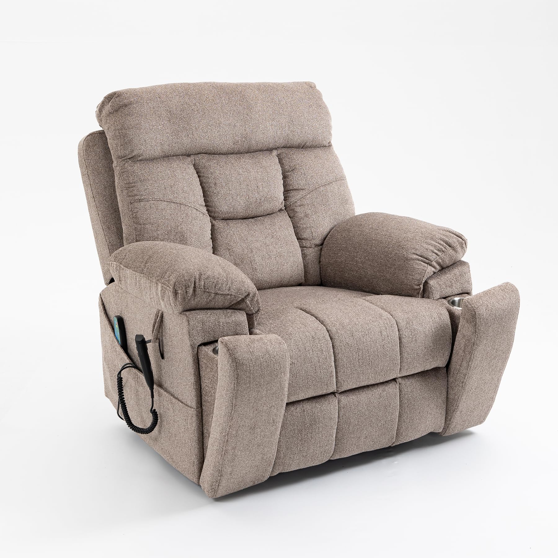 oversized lift recliner chair for elderly, 26" extra wide seat power lift recliners with heat and massage, dual motor electric lay flat living room sofa with lumbar pillow, light brown