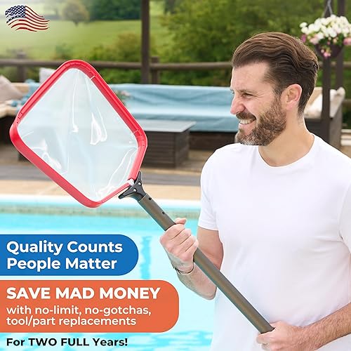 Miniatura 3 de ProTuff - Red de desnatador de piscina, viene con red plana resistente, malla fina para hojas, limo y polen, marco de aluminio fuerte, clip de