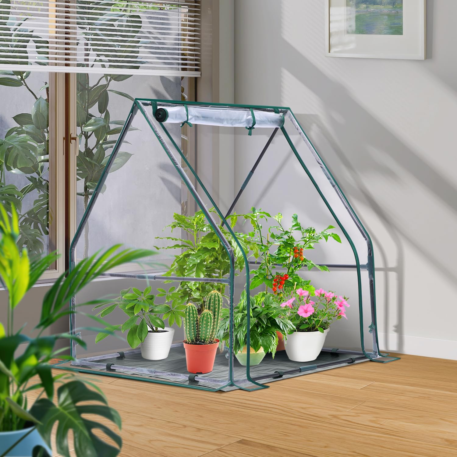 Ohuhu Mini serra portatile trasparente: tavolo verde con cuscinetto impermeabile per piccole piante, germinazione e piantine, 91,4 x 91,4 x 106,7 cm, accessorio per piantine