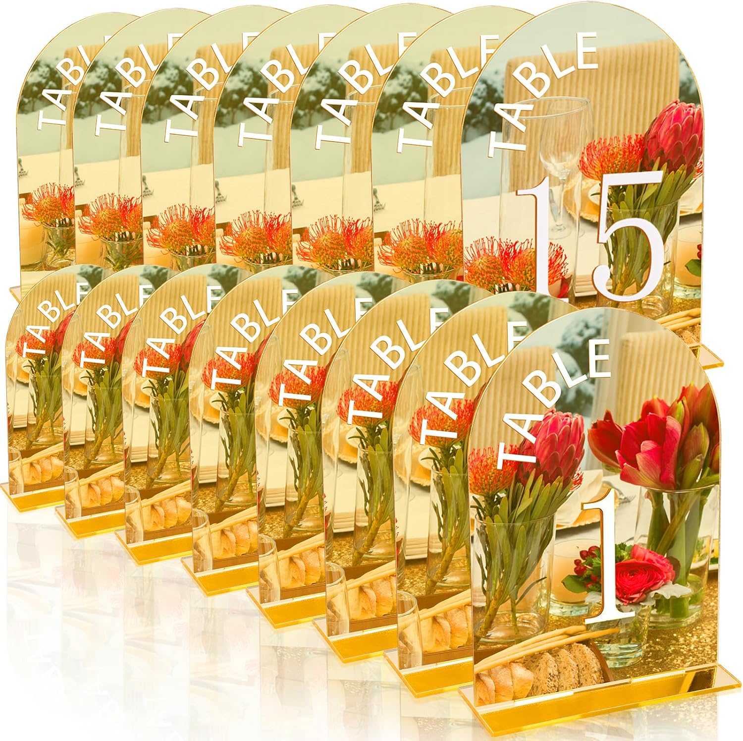 Acrylic Mirror Table Numbers Gold, 15 Pcs 5x7 Inch Arch