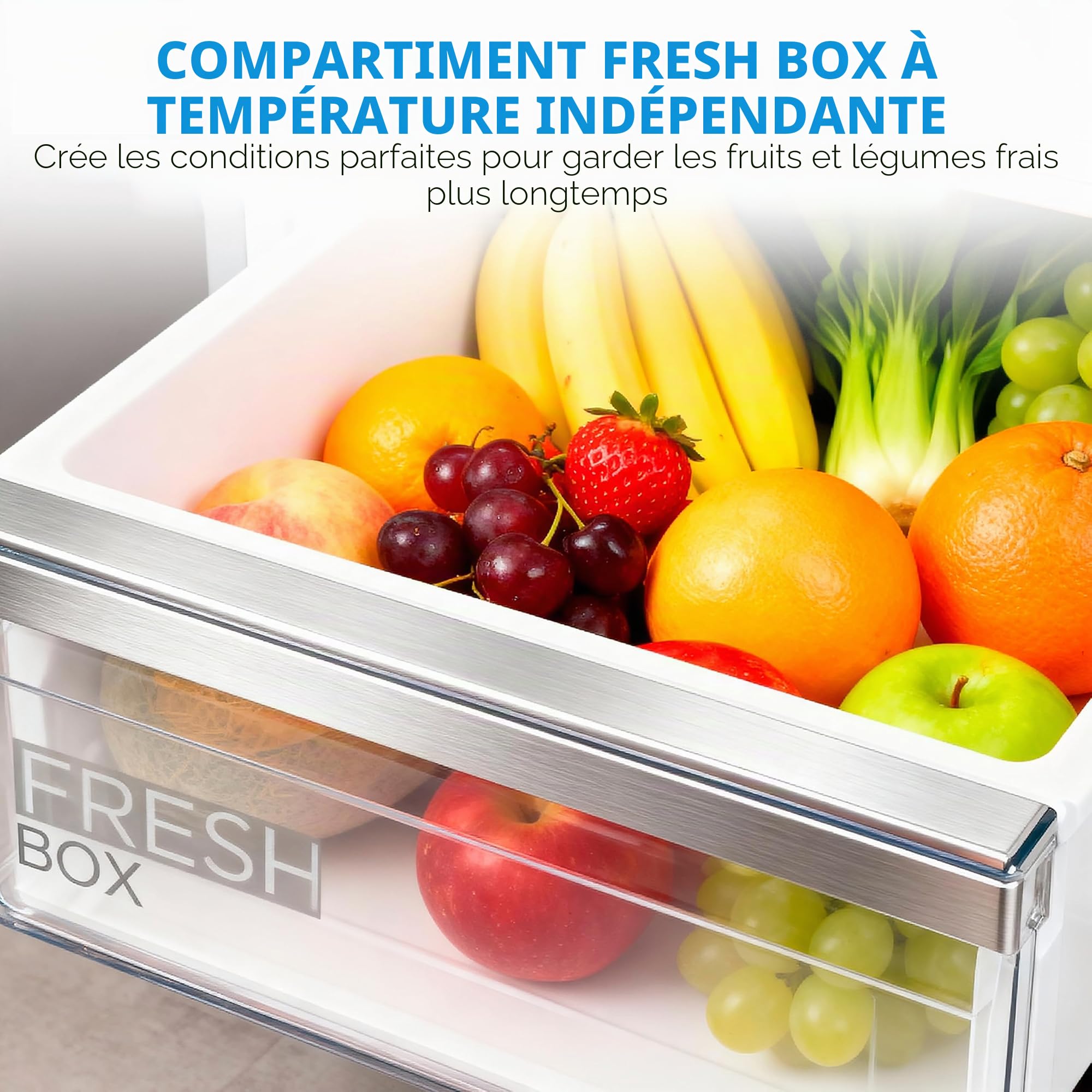 Midea Frigo Congelateur Combiné No Frost 55 cm de large x 180 cm - Combine Refrigerateur 270 L - Frigidaire Congelateur à économie d'énergie avec compartiment