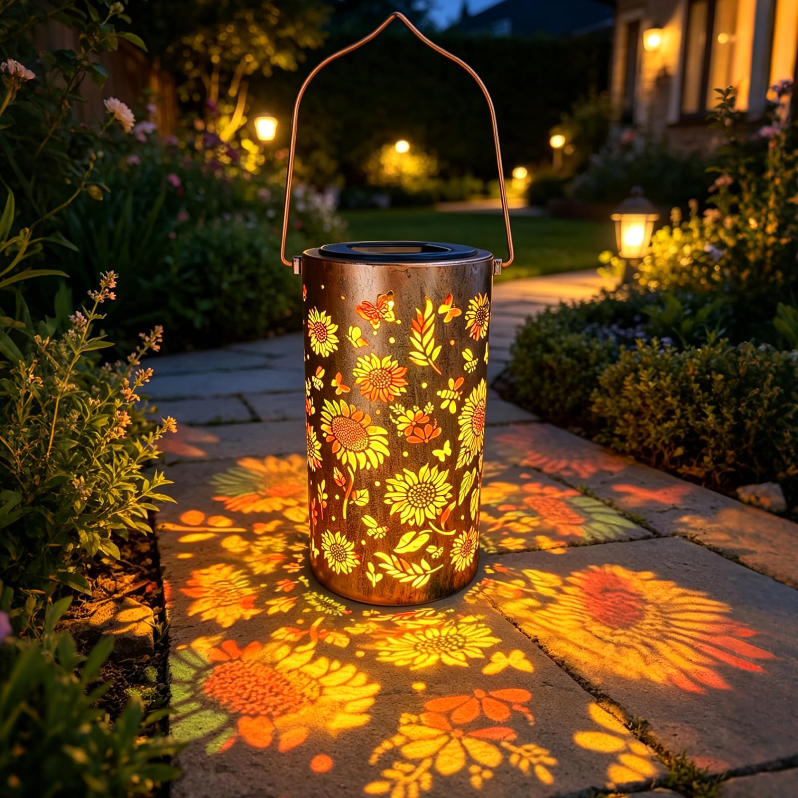 TOTHDATE 1 x Solar Garden Lantern Light, Warm White Light, Retro Colourful Sunflower Lantern Light, Hanging Solar Lights, Outdoor Garden for Garden, Yard, Patio Decoration, Balcony Decoration — image 1