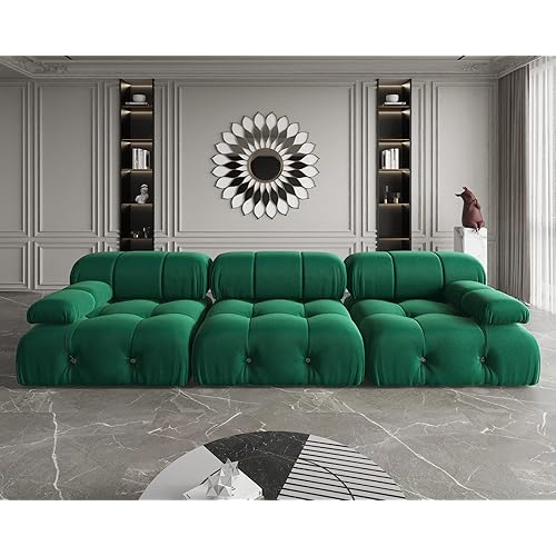 Convertible Modular Sectional Sofa, Modern Velvet Sofa 3-Seater Couch for Living Room, Apartment (104 in/Green)