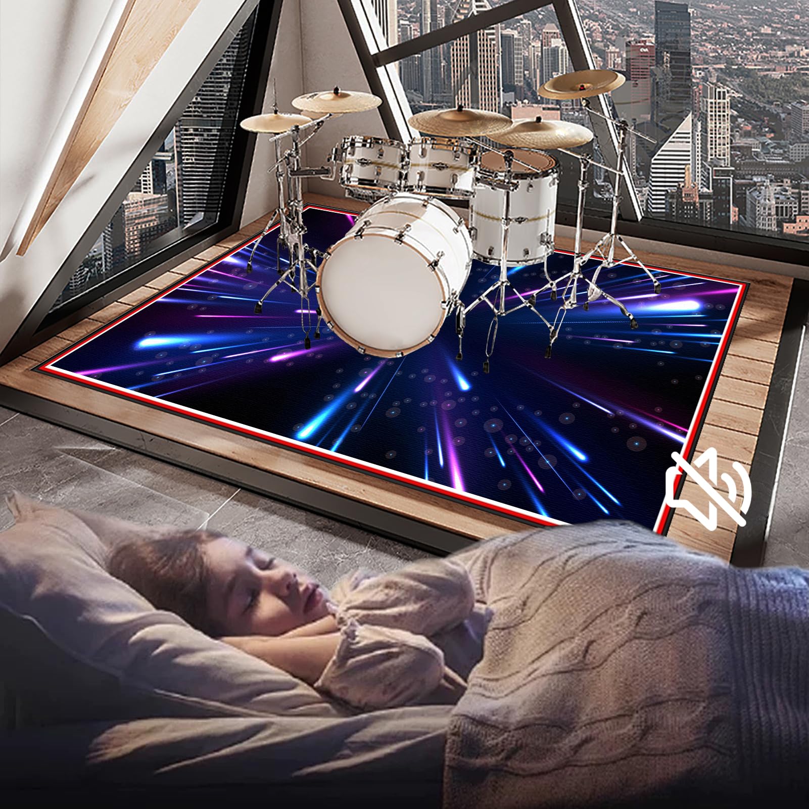 200 x 170 cm Dywan z baterią elektroniczną, maty akustyczne, dźwiękoszczelna mata, mata bębnowa do baterii akustycznych, bębna i instrumentów muzycznych, dźwiękoszczelny koc bębnowy