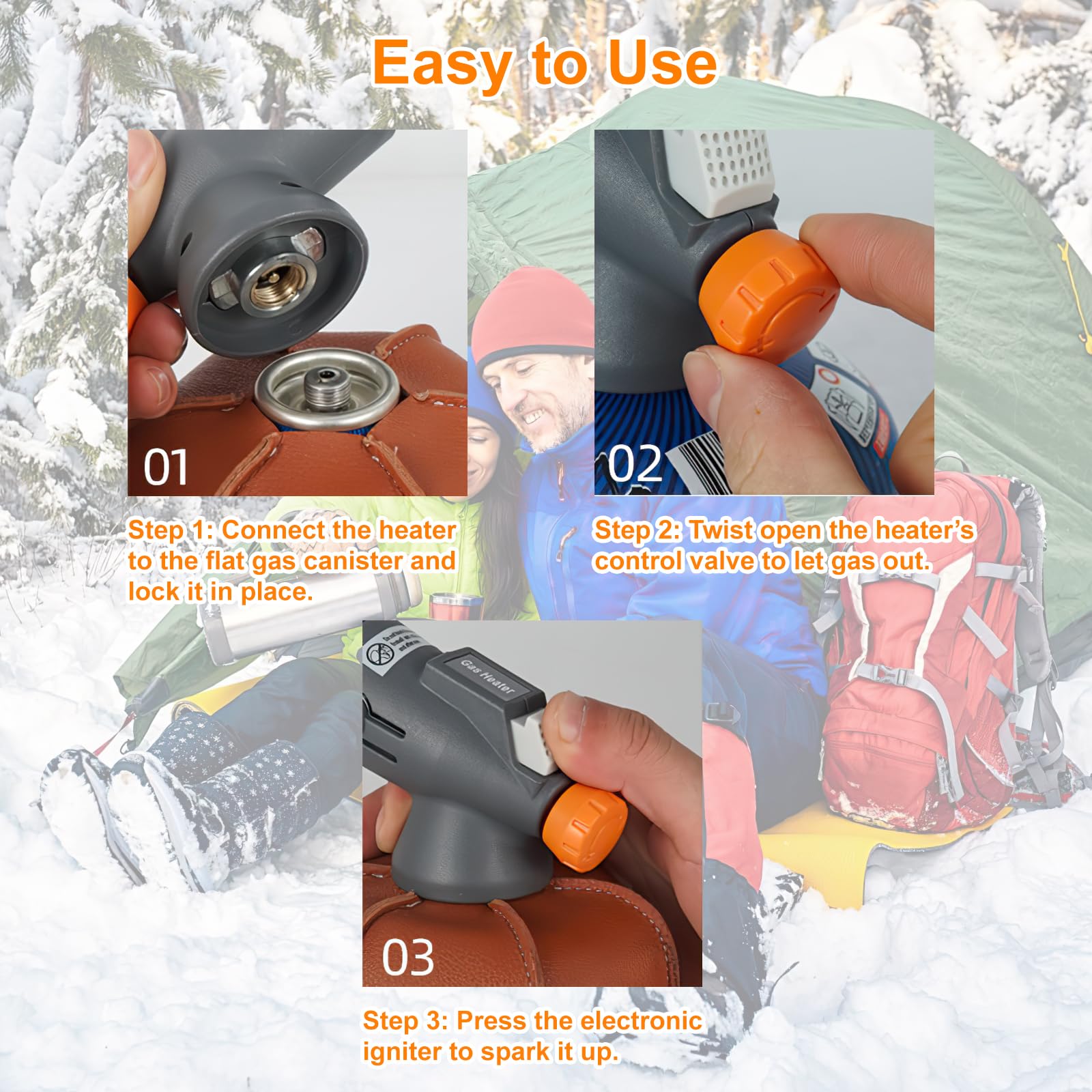 Chauffage à Gaz Portable 15000, 12500, 10000 BTU, 3 Niveaux, Allumage électrique, Socle Pliable, Compatible 28 Bouteilles UNEF Pour Camping, Terrasse, Pêche, Hiver, Extérieur