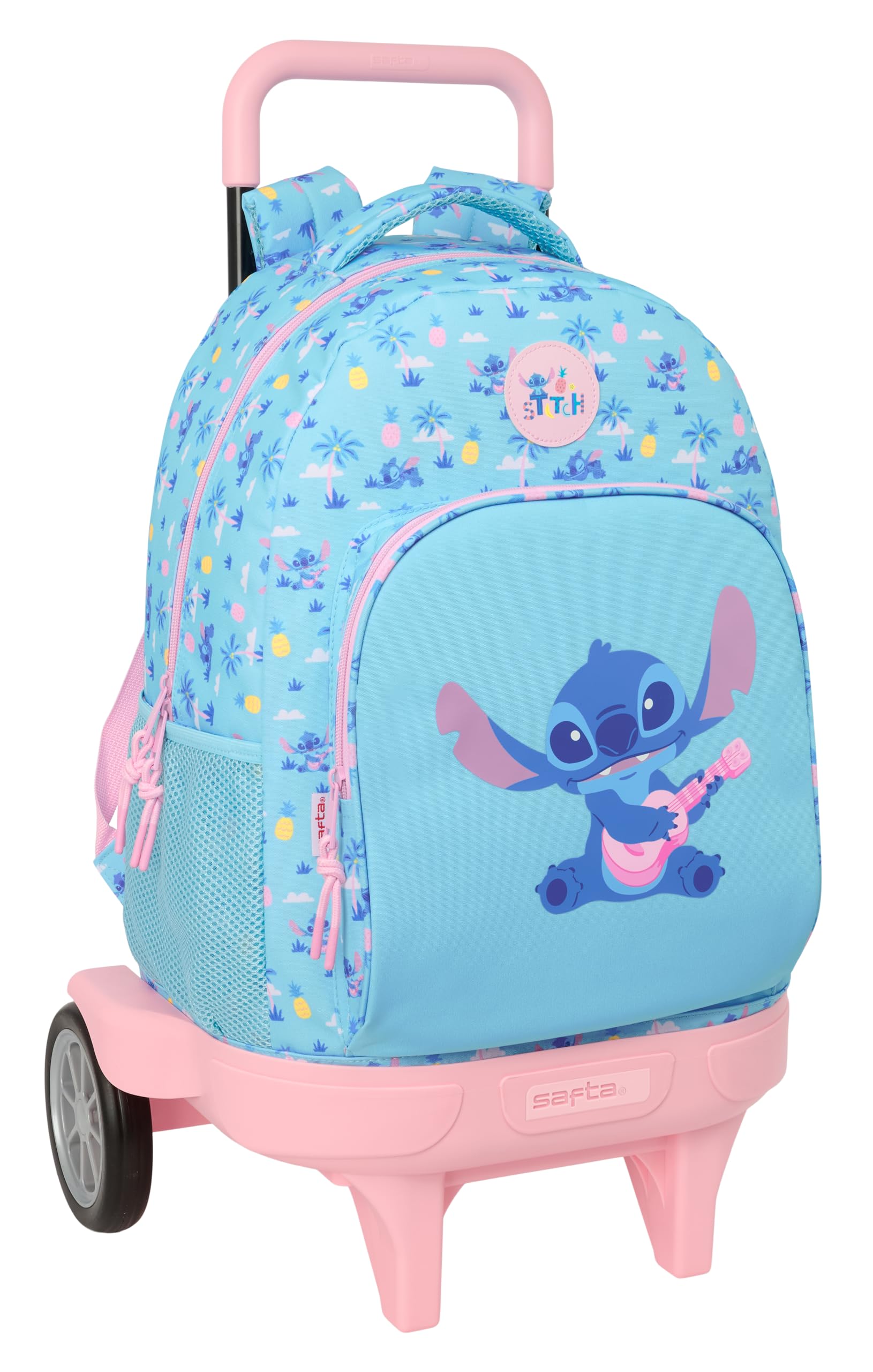 Safta STITCH WAVES - Mochila Grande con Ruedas, Compact Evolución, Extraíble, Ideal para Niños de Diferentes Edades, Cómoda y Versátil, Calidad y Resistencia, 33x22x45 cm