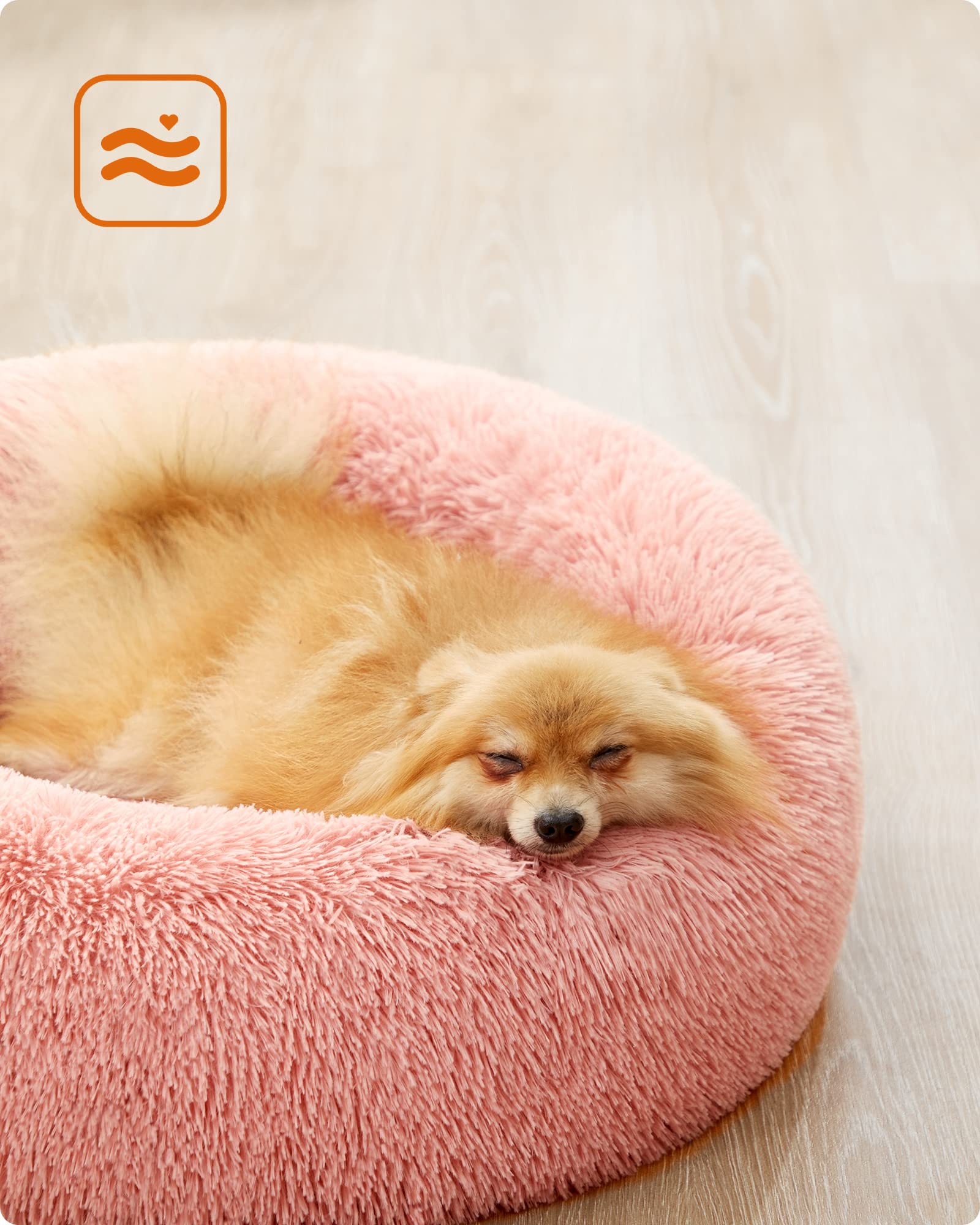 Feandrea Cuccia Cane Interno, Cuccia per Cani, Lettino per Animali Domestici a Ciambella, Cuscino Sfoderabile e Lavabile, Tappeto di Peluche, Diametro 60 cm, Rosa PGW038P01