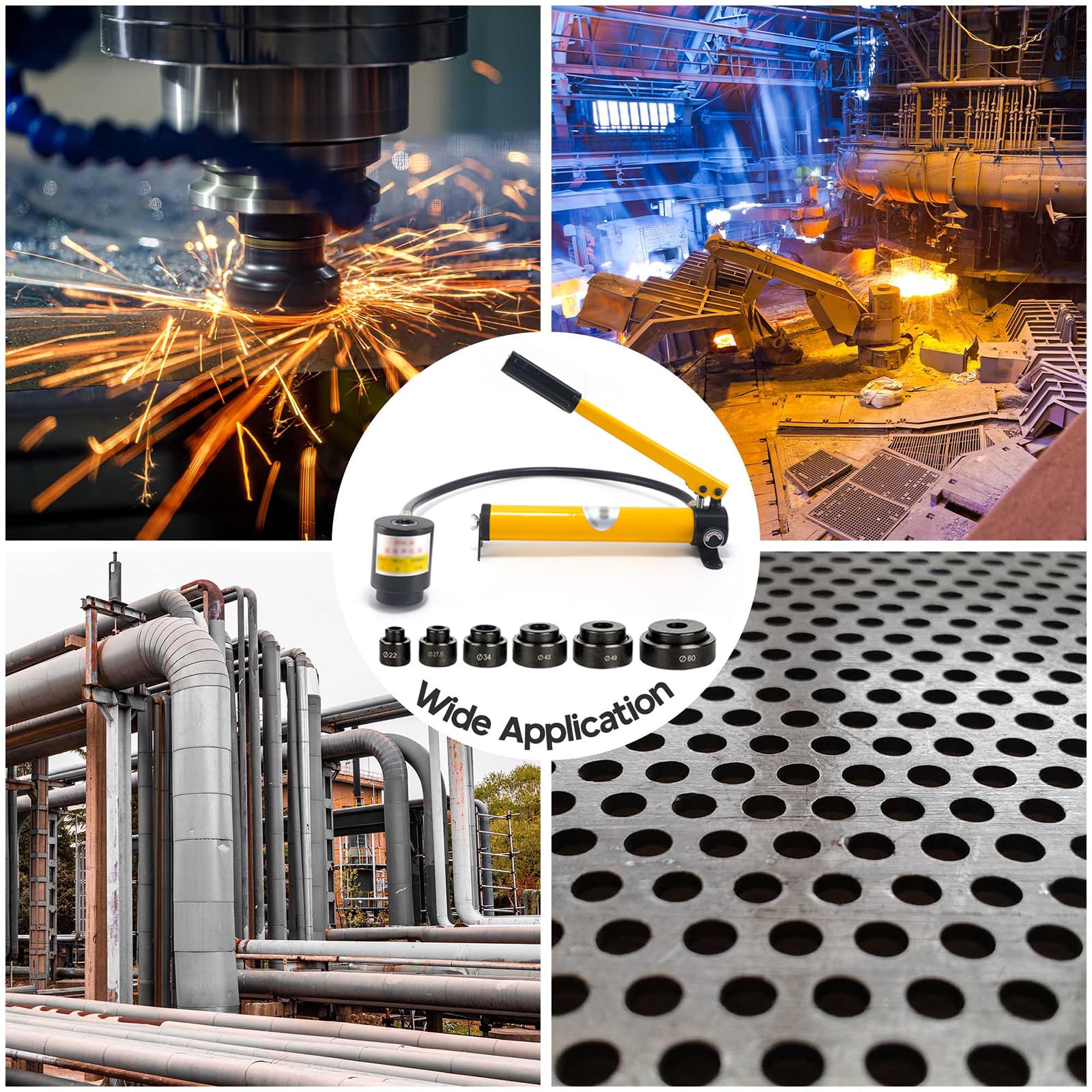 10T - Set di perforatori idraulici per lamiera, con 6 punzoni per fori Ram,10T idraulici, adatti per forare rapidamente vari materiali