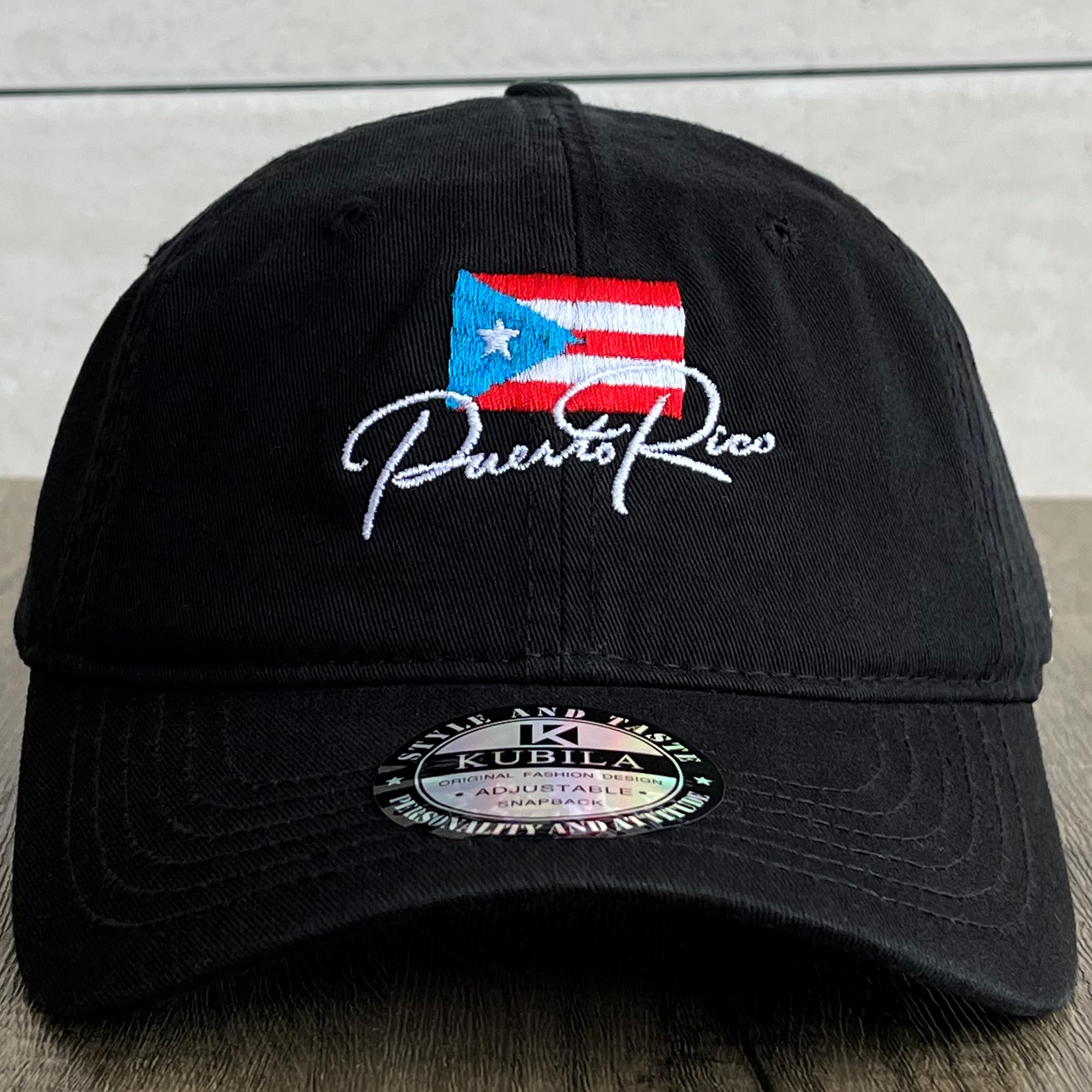 KUBILA Puerto Rico Flag Hats for Men and Women,PR Baseball Cap Embroidered Soft Cotton Dad Hat Adjustable Snapback Washed Black