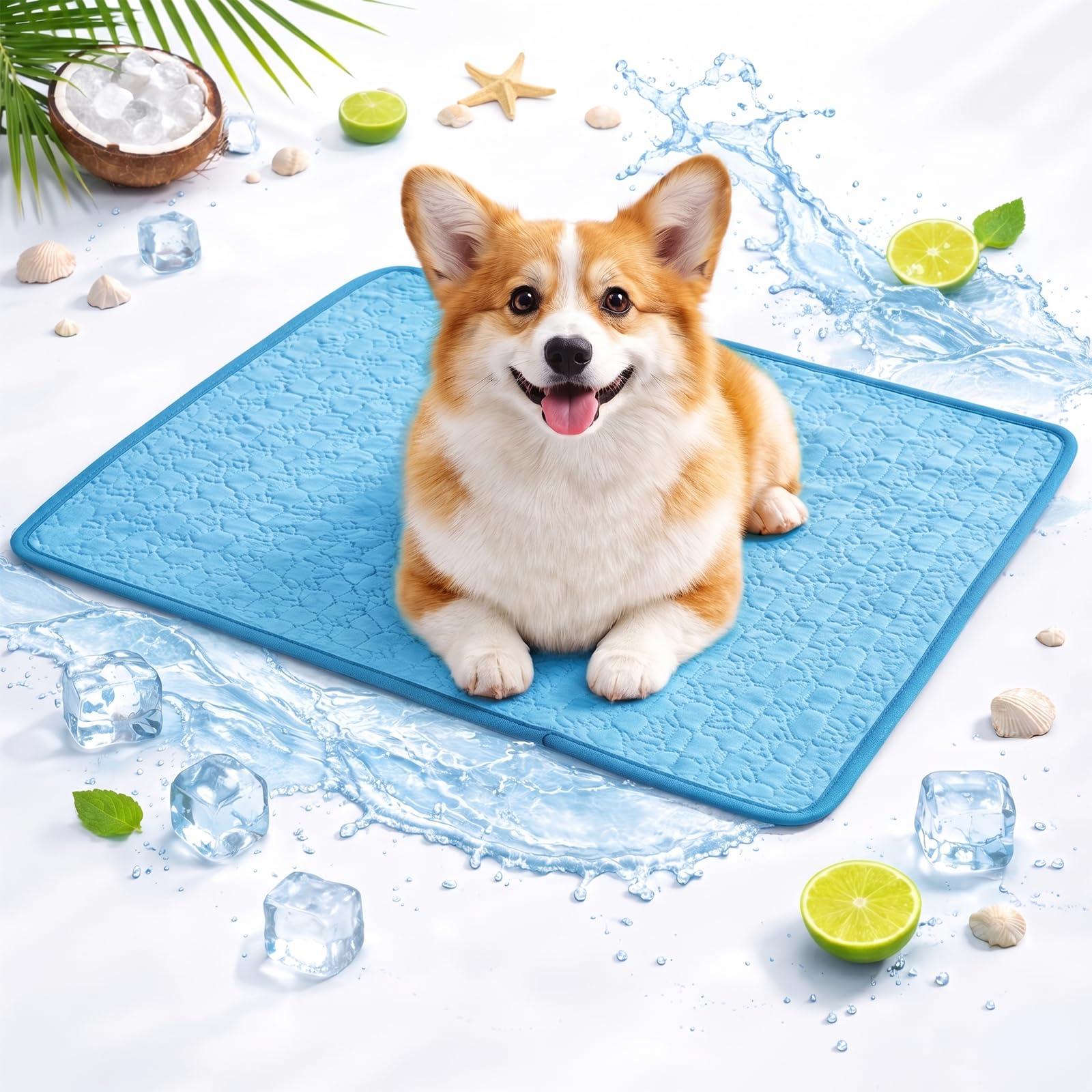 JORCEDI Pet Cool Mats for Dogs Cats Small Cooling Mat for Cats Ice Pack Cooling Mat for Cat Breathable Non-Electric Washable Pet Cooling Bed for Small Medium Large Dogs Cats (Blue,70 × 55 cm) — image 1