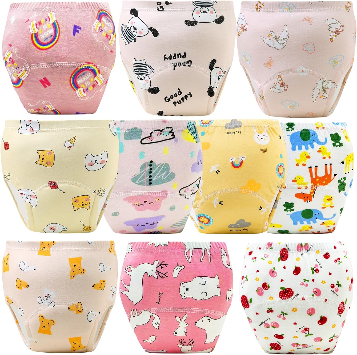 Upairy Training Pants for Boys Girls,Toddler Potty Training Underwear,Leakproof Reusable Kid Confident Panties,Children's Potty Underwear 100% Cotton for 2T-6T(10PCS,S)