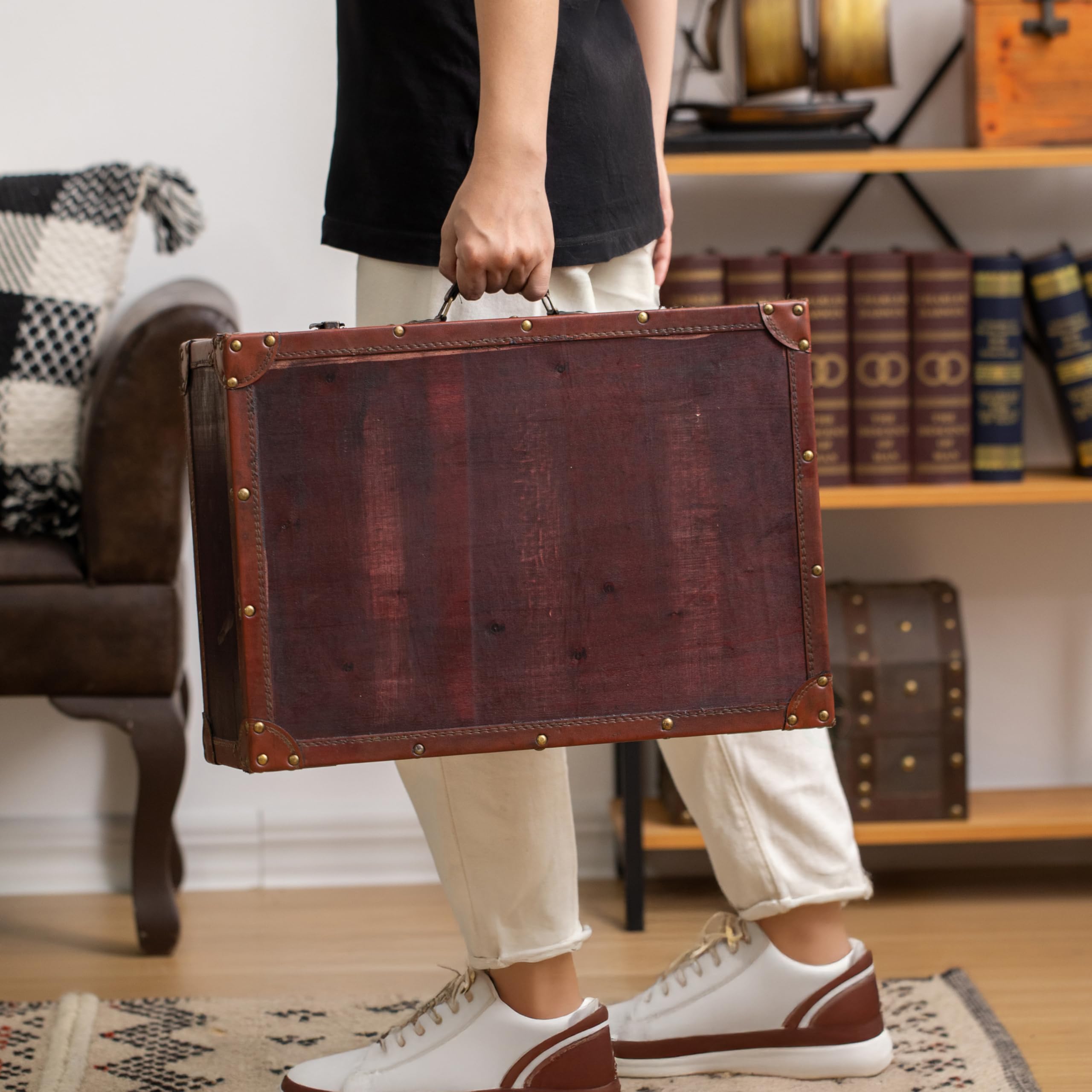 Vintiquewise Vintage-Style Decorative Wooden Display Suitcase Box