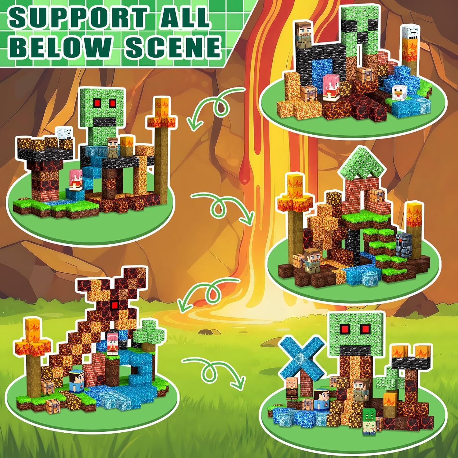 Magnetic Blocks Toys for Kids, 100 PCS Building Blocks Cubes, Stacking Magnetic Tiles Toys for Kids Toddlers Boys Girls Ages 3 4 5 6 7 8-12 Birthday Gifts Party Supplies (Underworld) - Image 4