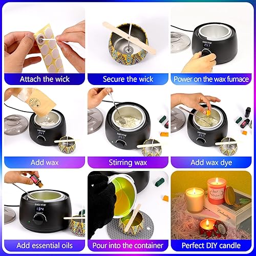 Miniatura 17 de SAEUYVB Kit de fabricación de velas para adultos con placa caliente, suministros de fabricación de velas de soja para principiantes, perfecto como