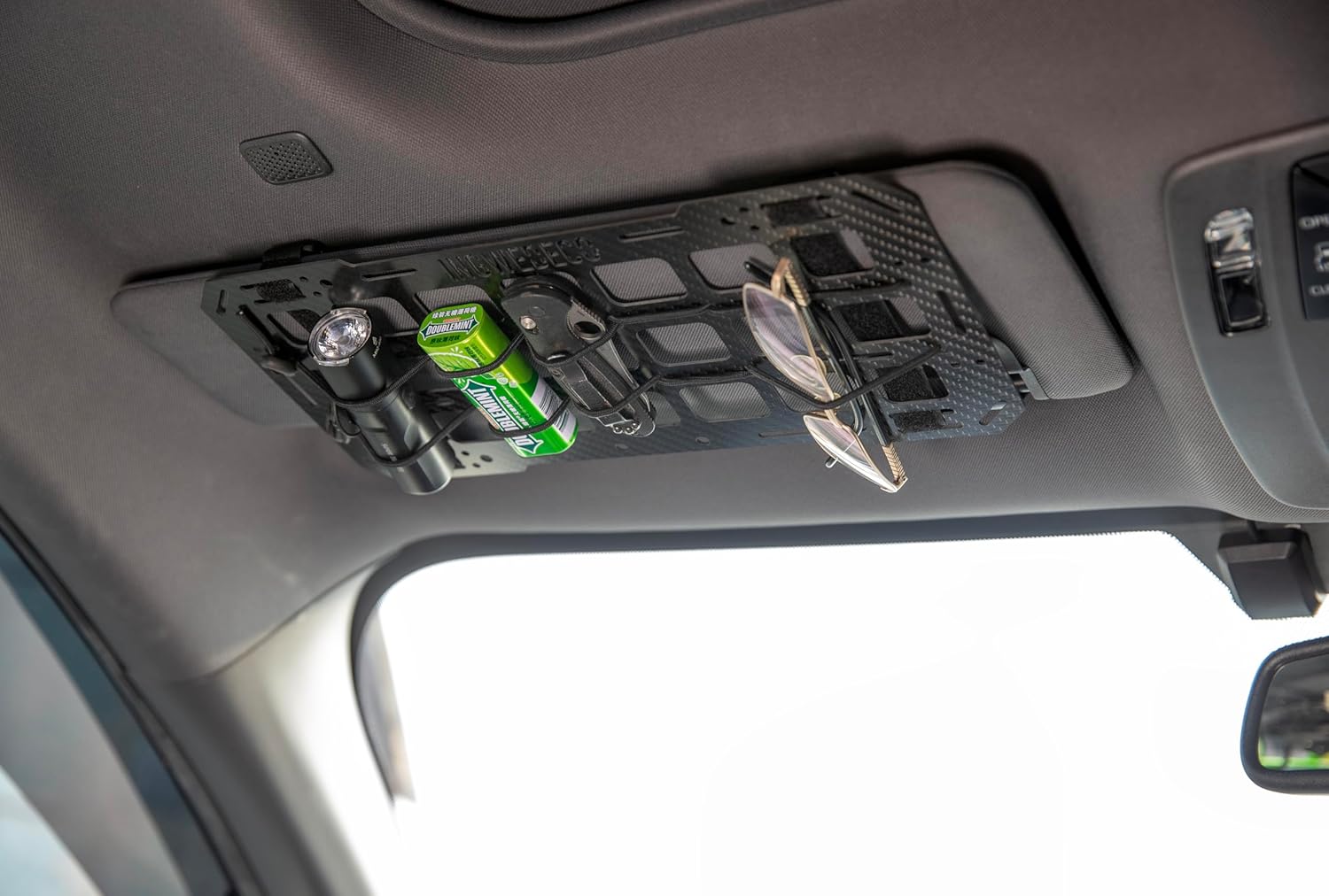 Carbon Fiber Rigid Molle Visor Panel Organizer - Universal Tactical Gear Rack for Car/SUV/Truck, EDC Pouch & Tool Holder, Heavy-Duty Vehicle Storage System Storage, Interior Accessories Shelf