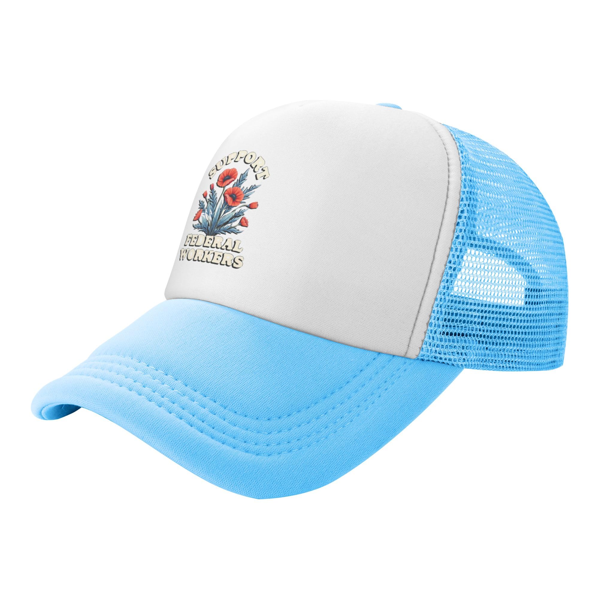 Support Federal Workers Patriotic Protect Defend Employees Trucker Hat Resist Baseball Cap Mesh Back Adjustable Hats for Kids - Sky Blue