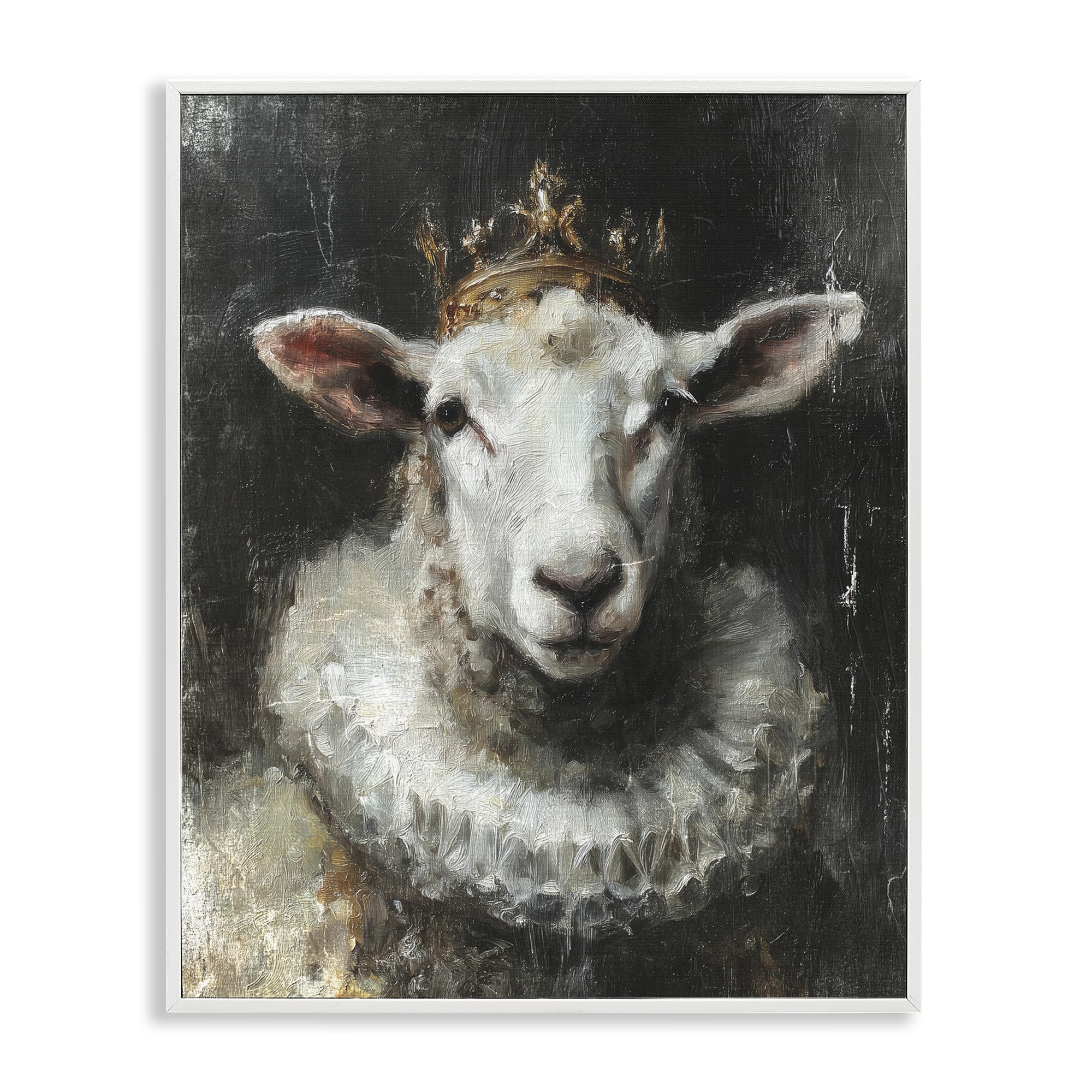 Stupell Industries Regal Crowned Sheep Portrait 'Crowned Sheep Portrait', Framed Giclee Art, White, 24 X 30 Inches, Easy To Hang And Sturdy, Made In Usa, By Svetlana Aleynikova