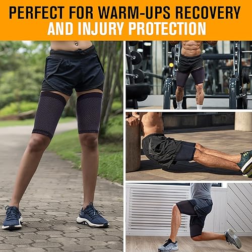 Miniatura 2 de Doc Miller Manga de compresión para muslos para hombres y mujeres, 1 par, envoltura de compresión cuádruple y muslo, tirantes para recuperación