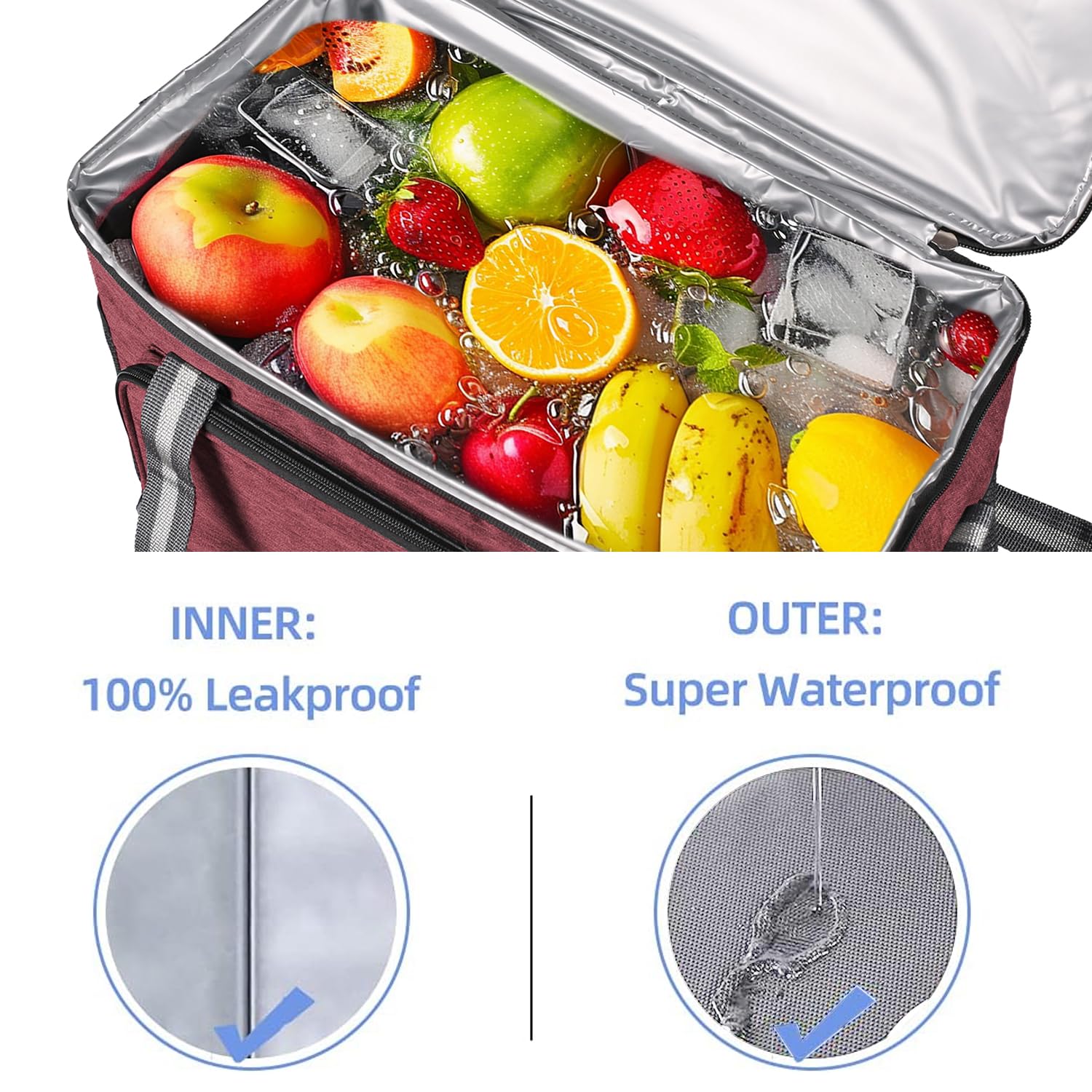 iknoe Bolsa térmica grande plegable para 24 latas, bolsa térmica a prueba de fugas con múltiples bolsillos para adultos, lonchera aislada para playa, picnic, trabajo
