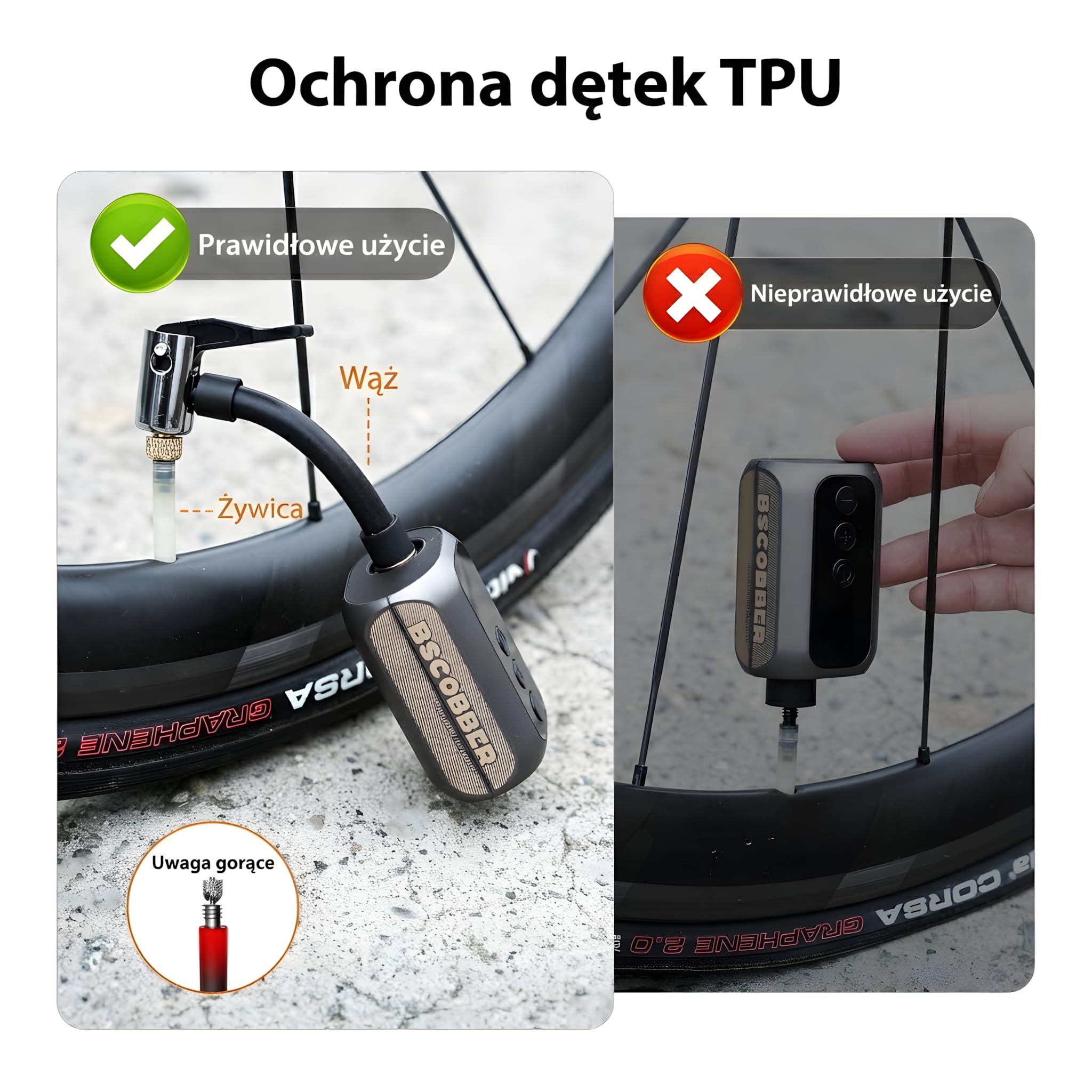 Mini elektryczna pompka rowerowa 100 PSI, manometr cyfrowy, USB-C