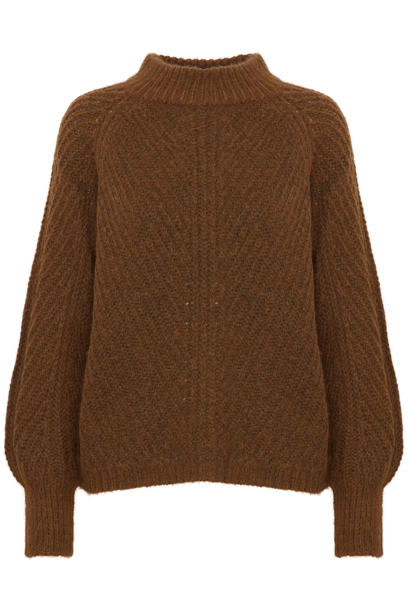 b.young BYOksana Women's Knitted Jumper, Chunky Knit Pullover with Stand-Up Collar, Ribbed Hem, Loose Fit, Bison Melange (1810271), M