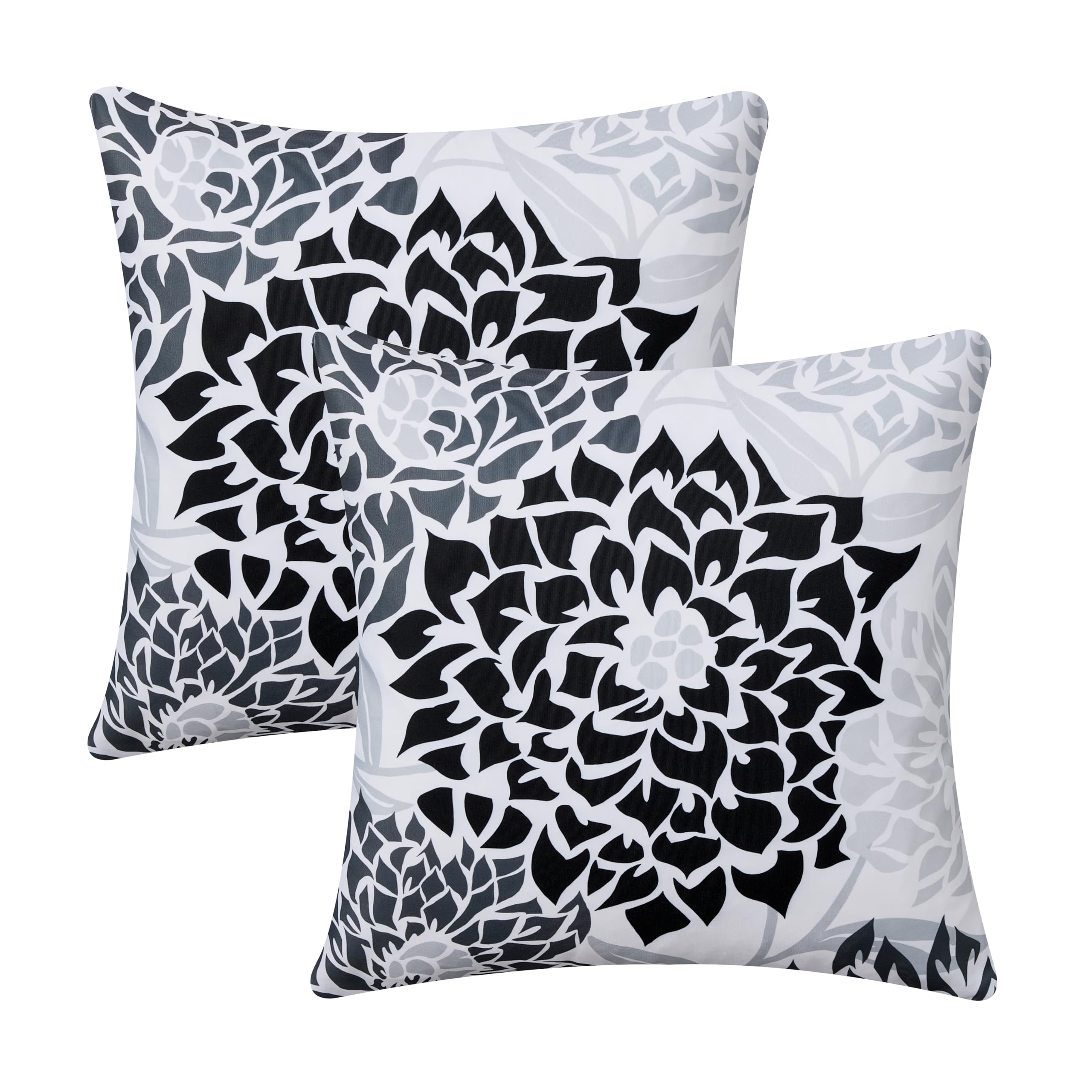 Allorry Outdoor Pillow Covers 18x18 Set of 2 Black Gray Flower Pattern Decoration Throw Pillow Covers for Spring Summer Outdoor Waterproof Furniture