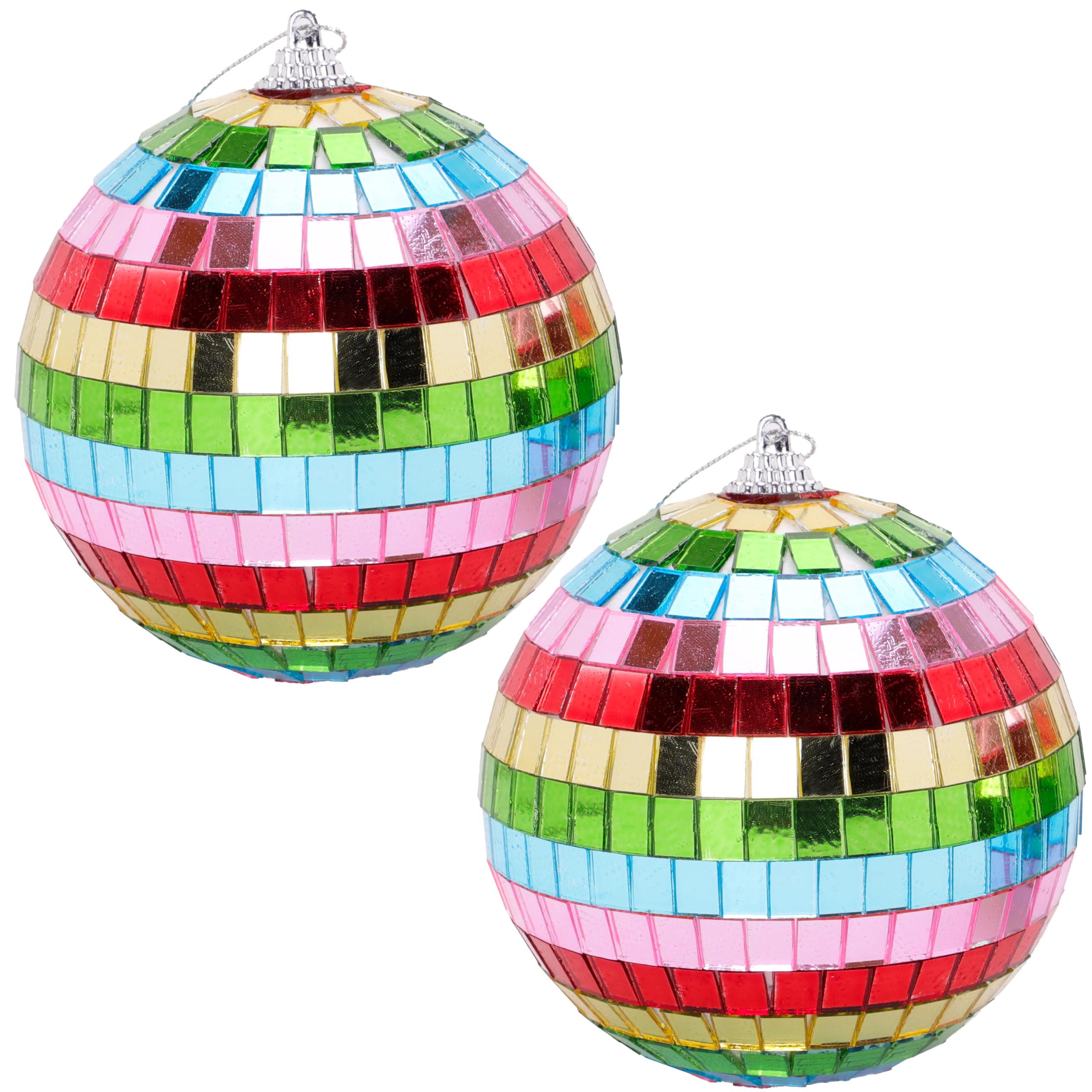 Christmas Concepts Multicolor Christmas Concepts® Pack Of 2-100Mm (4") Multi Coloured Mirror Disco Ball Baubles - Christmas Tree Hanging Decorations